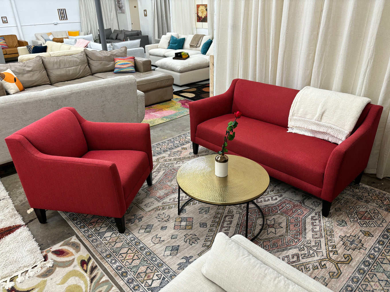 Red Crate & Barrel Sofa and Chair Set - Reclaimed Elegance