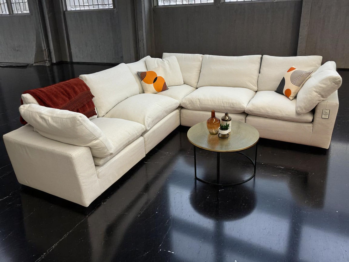 White Universal Slip Covered 5 Piece Cloud Corner Sectional
