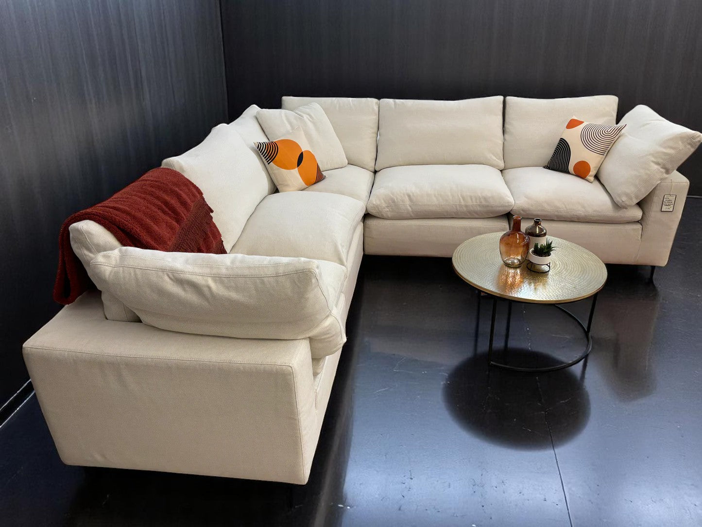 White Universal Slip Covered 5 Piece Cloud Corner Sectional