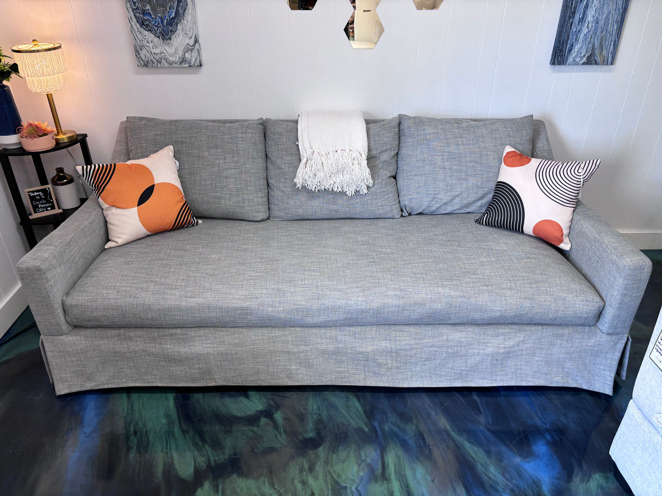 Sky Blue Bernhardt Grace Skirted Sofa