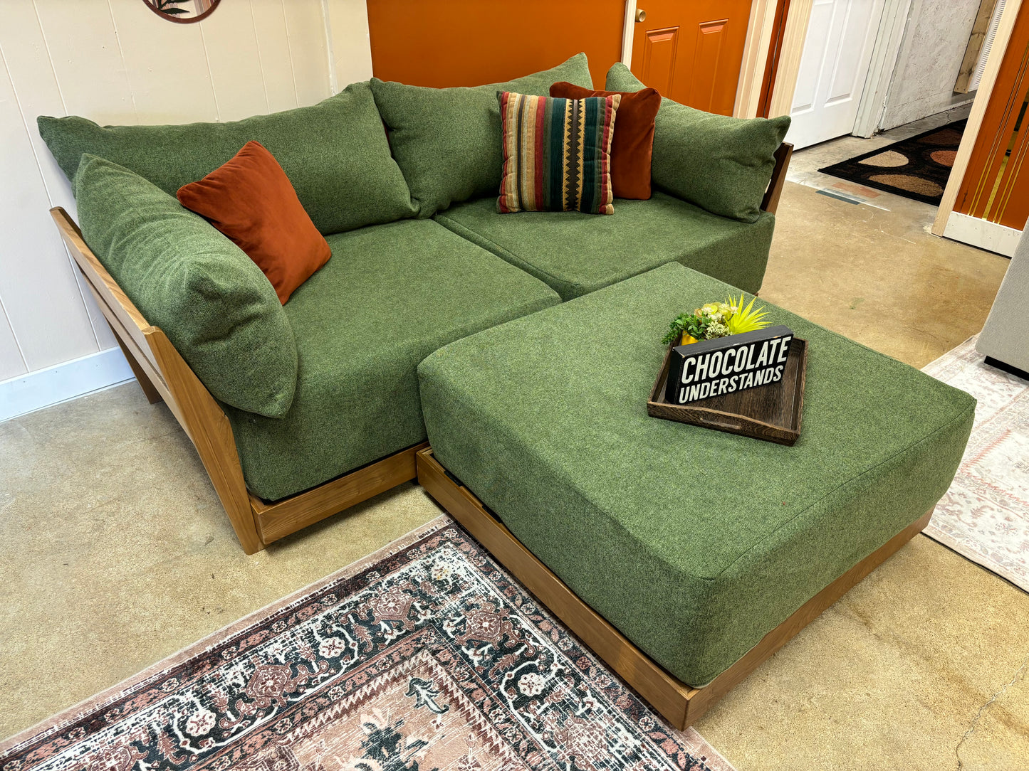 Olive Green Inside Weather Bondi 2 Seater Sofa + Ottoman