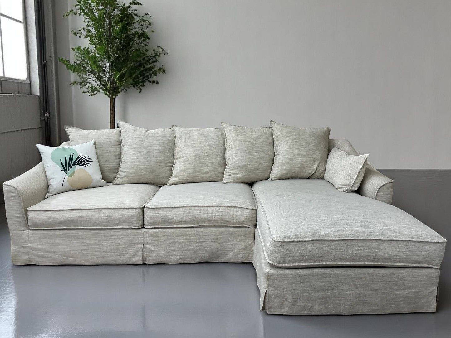 Beige Brook Cumulus Collection by American Signature Skirted Right-Facing Sectional