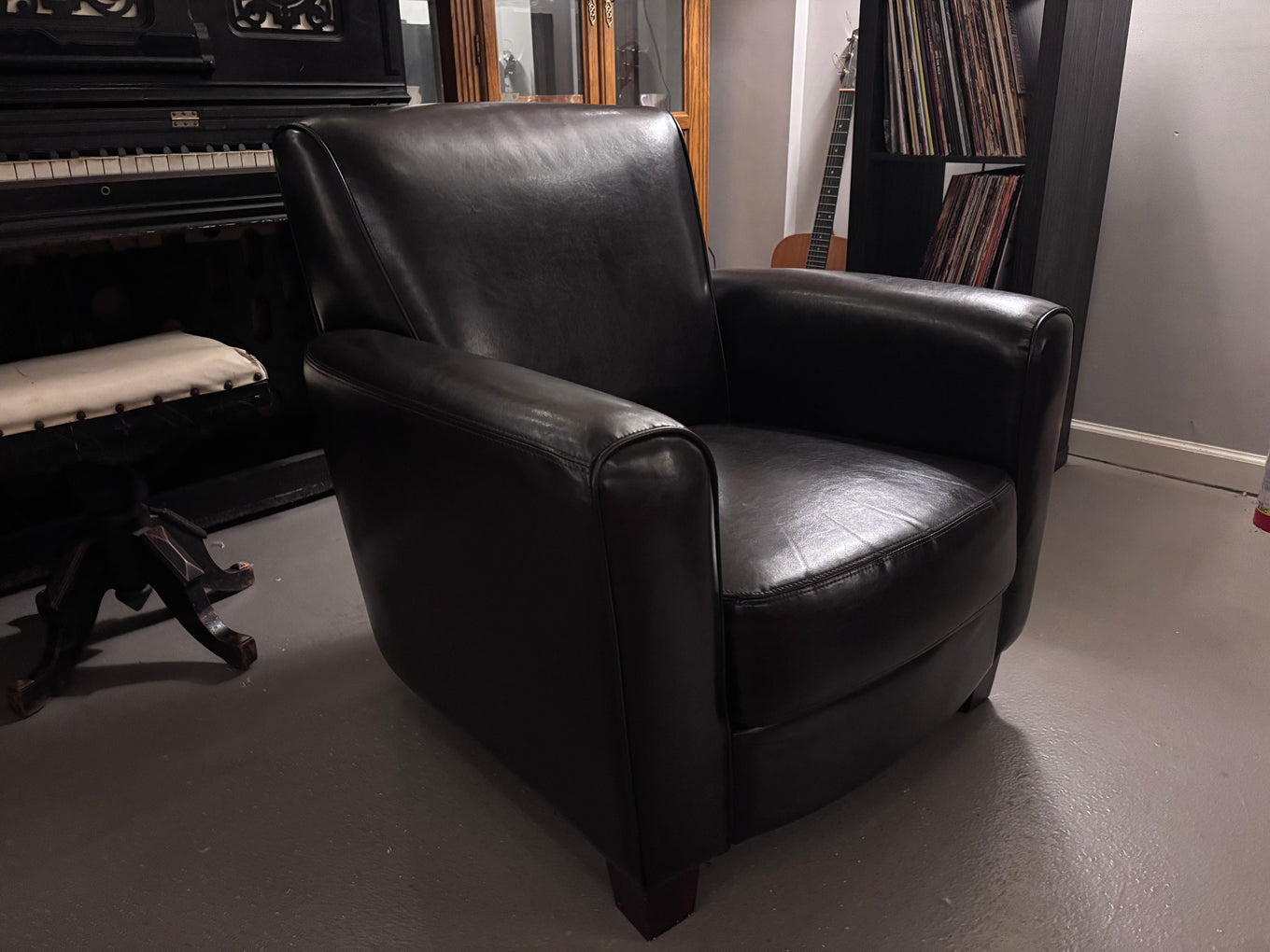 Espresso Brown Faux Leather Armchair - Reclaimed Elegance