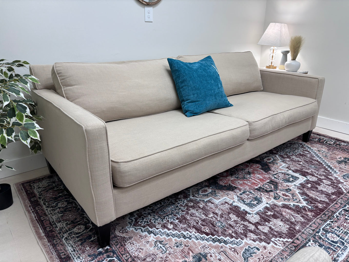 Beige Basket Weave Flax West Elm Sofa - Reclaimed Elegance