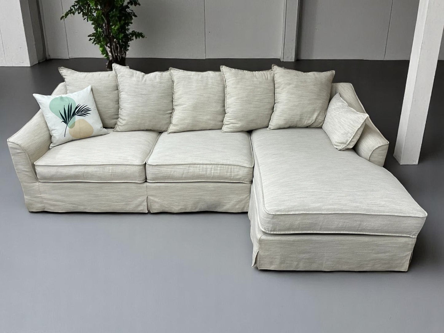 Beige Brook Cumulus Collection by American Signature Skirted Right-Facing Sectional