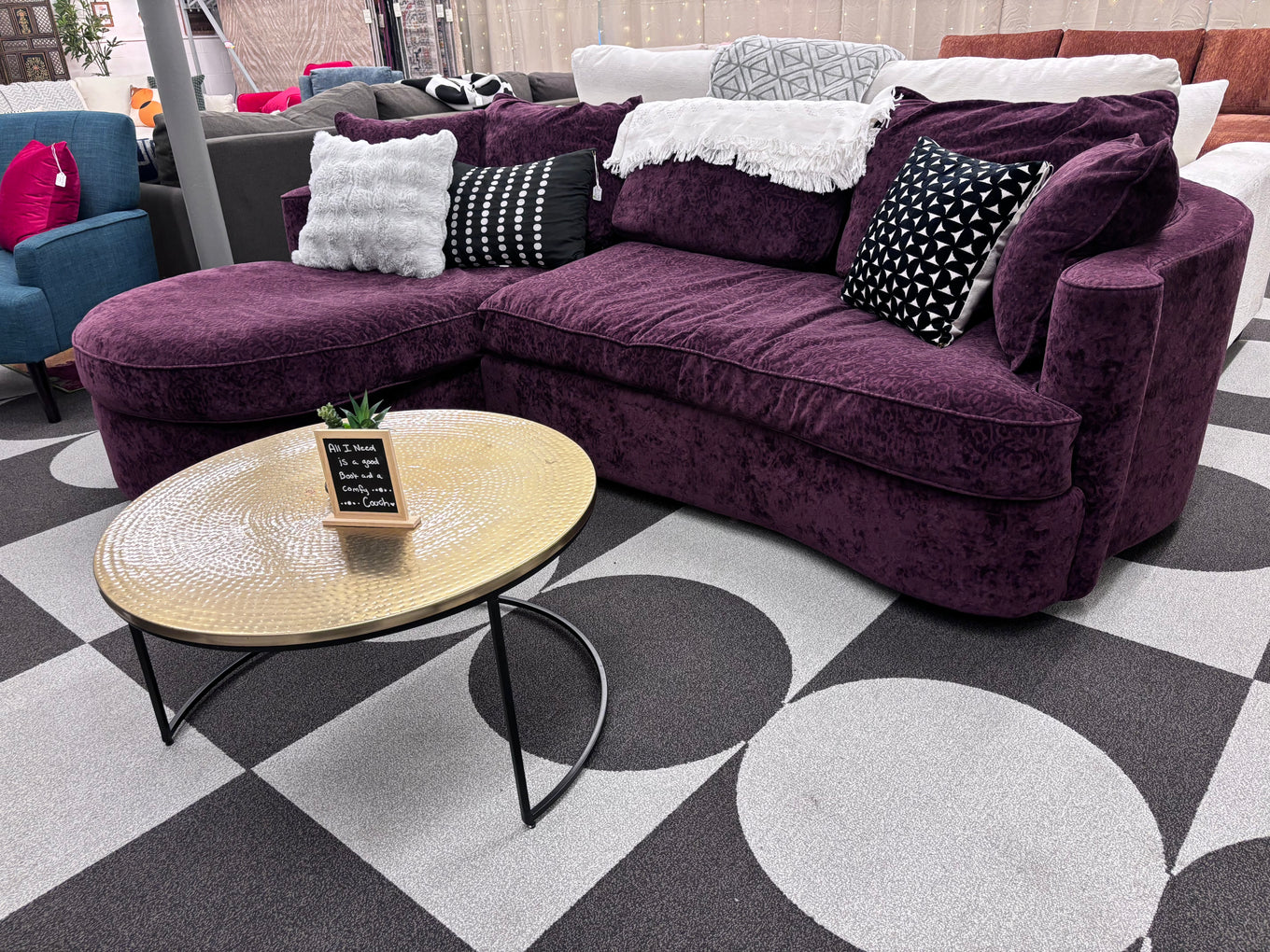 Deep purple Bernhardt Vintage Left-Facing Chaise Sectional