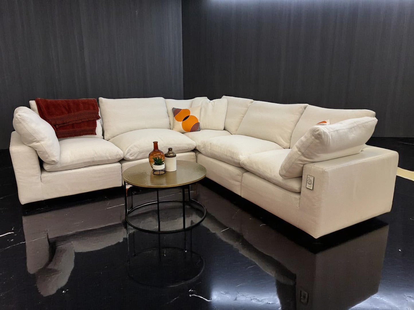 White Universal Slip Covered 5 Piece Cloud Corner Sectional