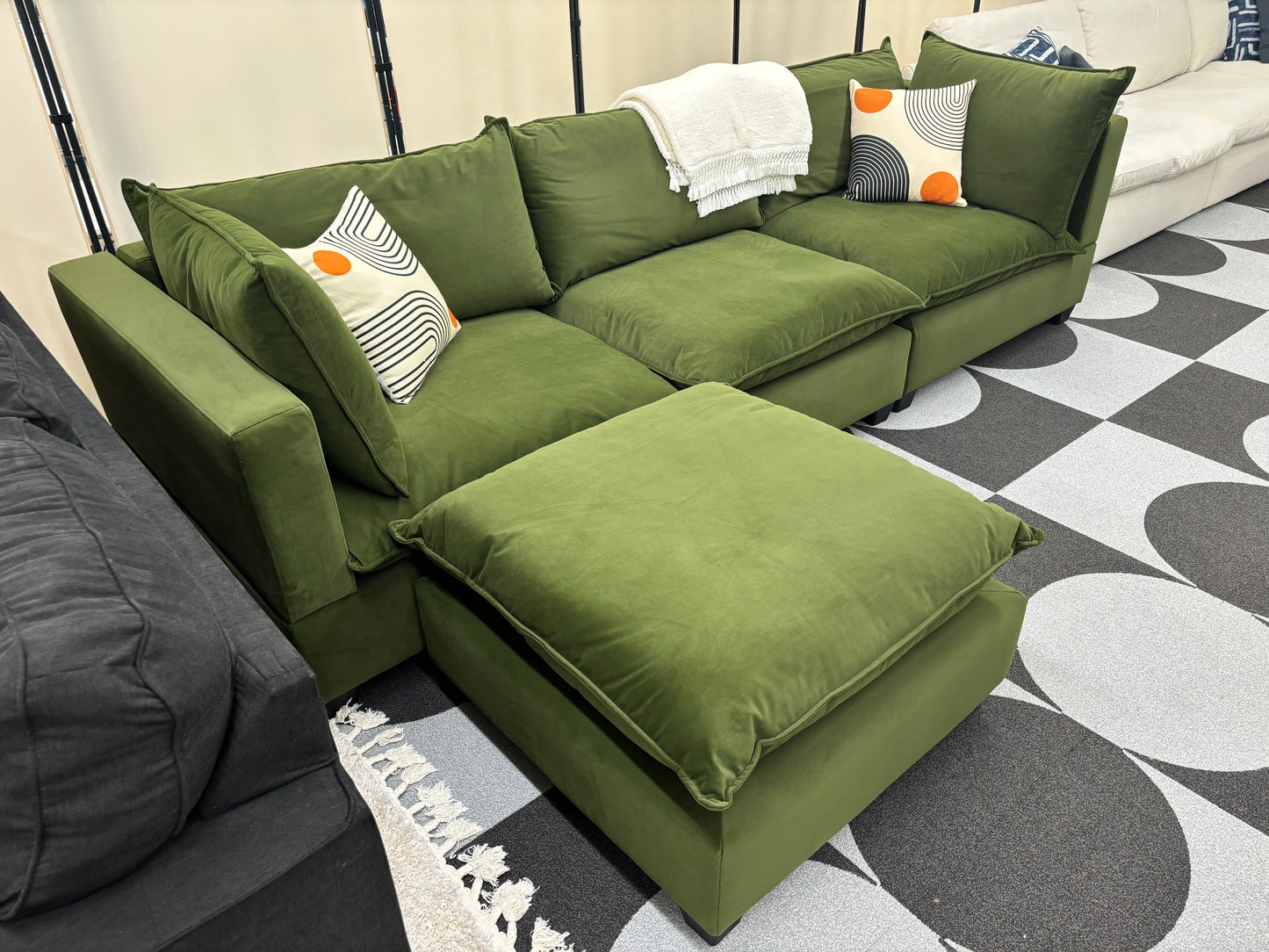 Olive Green Velvet SKY Modular Sofa + Ottoman