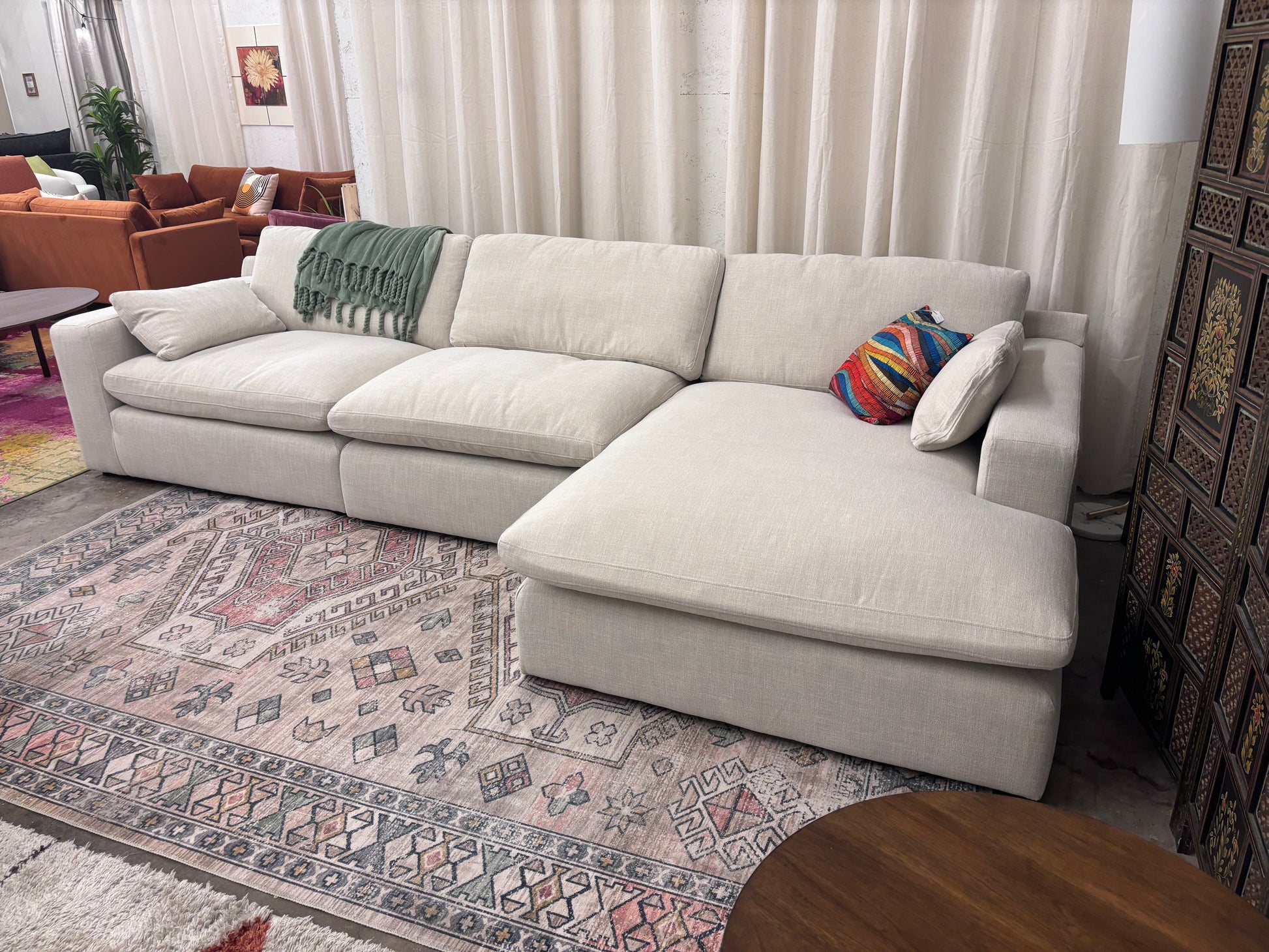 Cream Ashley Elyza 3 Piece Chaise Sectional - Reclaimed Elegance