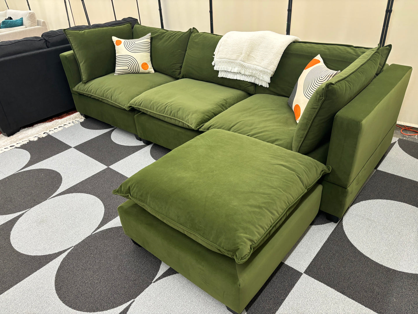 Olive Green Velvet SKY Modular Sofa + Ottoman