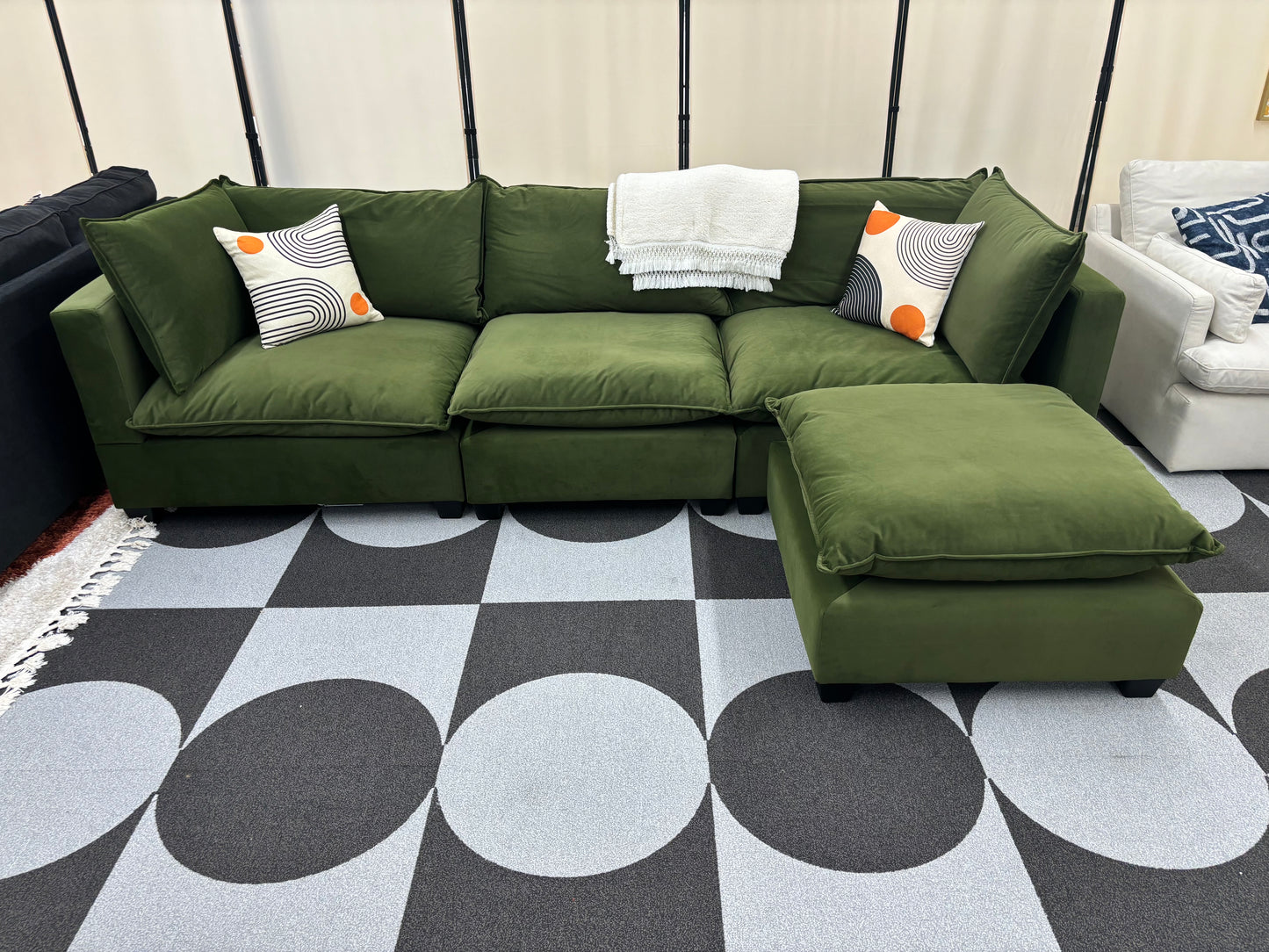 Olive Green Velvet SKY Modular Sofa + Ottoman