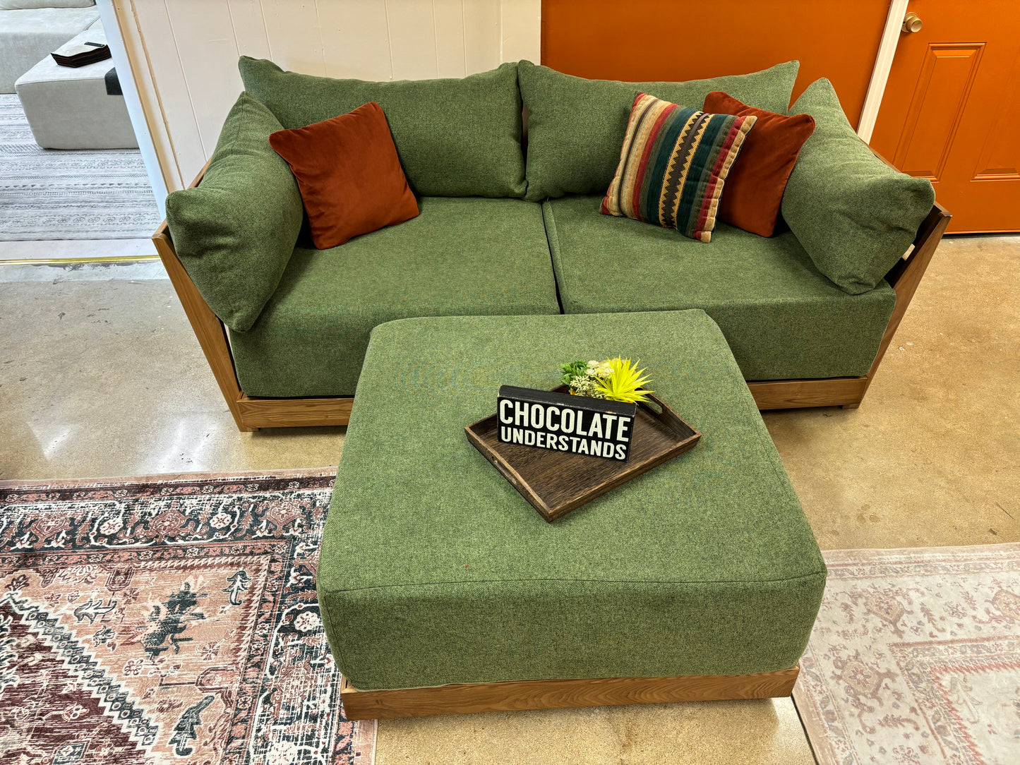 Olive Green Inside Weather Bondi 2 Seater Sofa + Ottoman