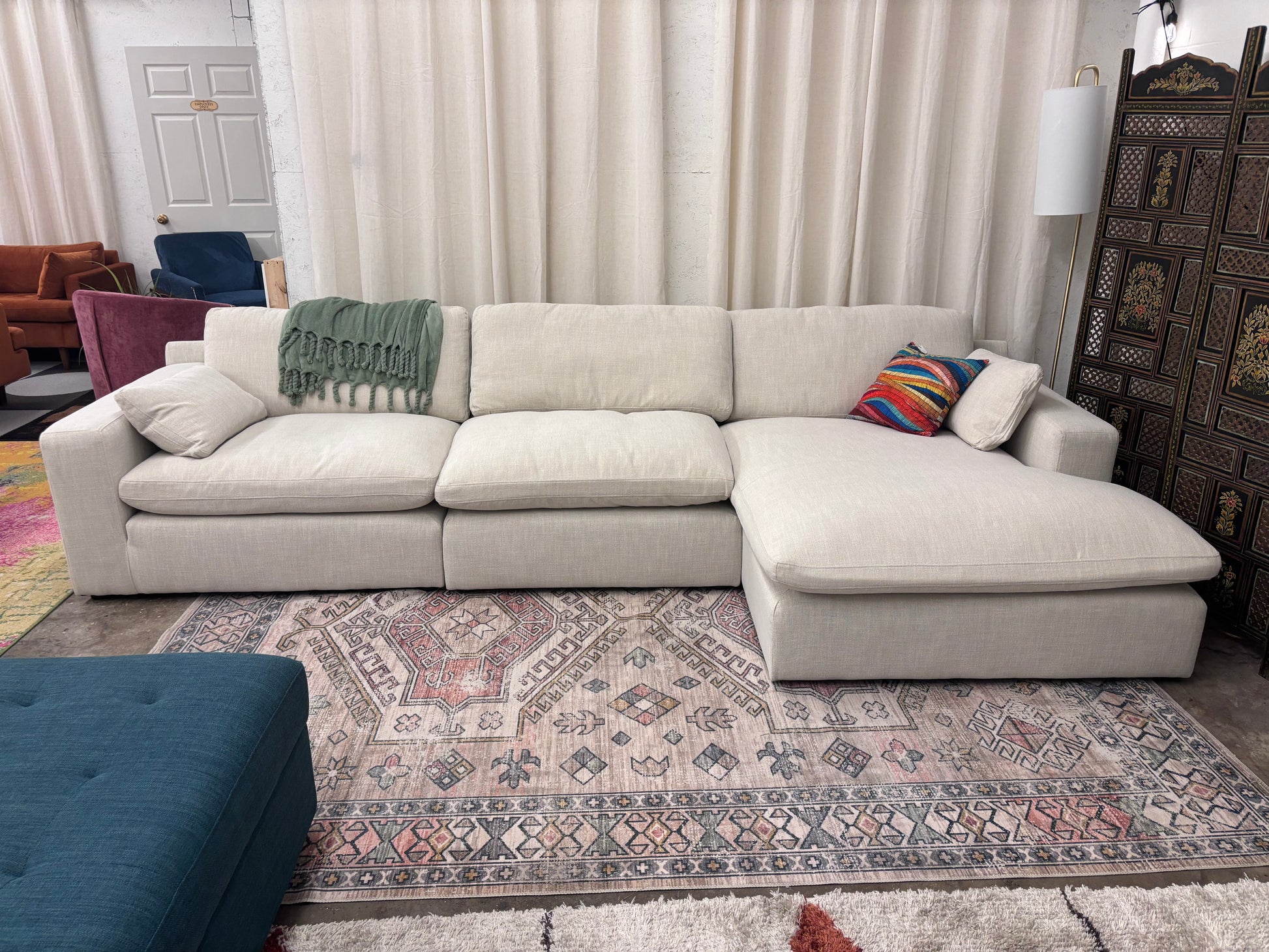 Cream Ashley Elyza 3 Piece Chaise Sectional - Reclaimed Elegance