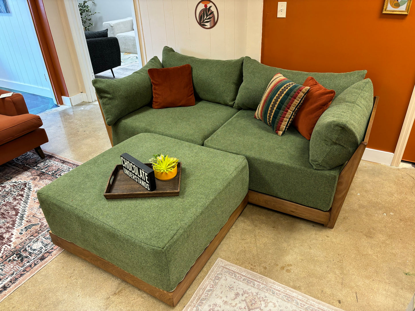 Olive Green Inside Weather Bondi 2 Seater Sofa + Ottoman