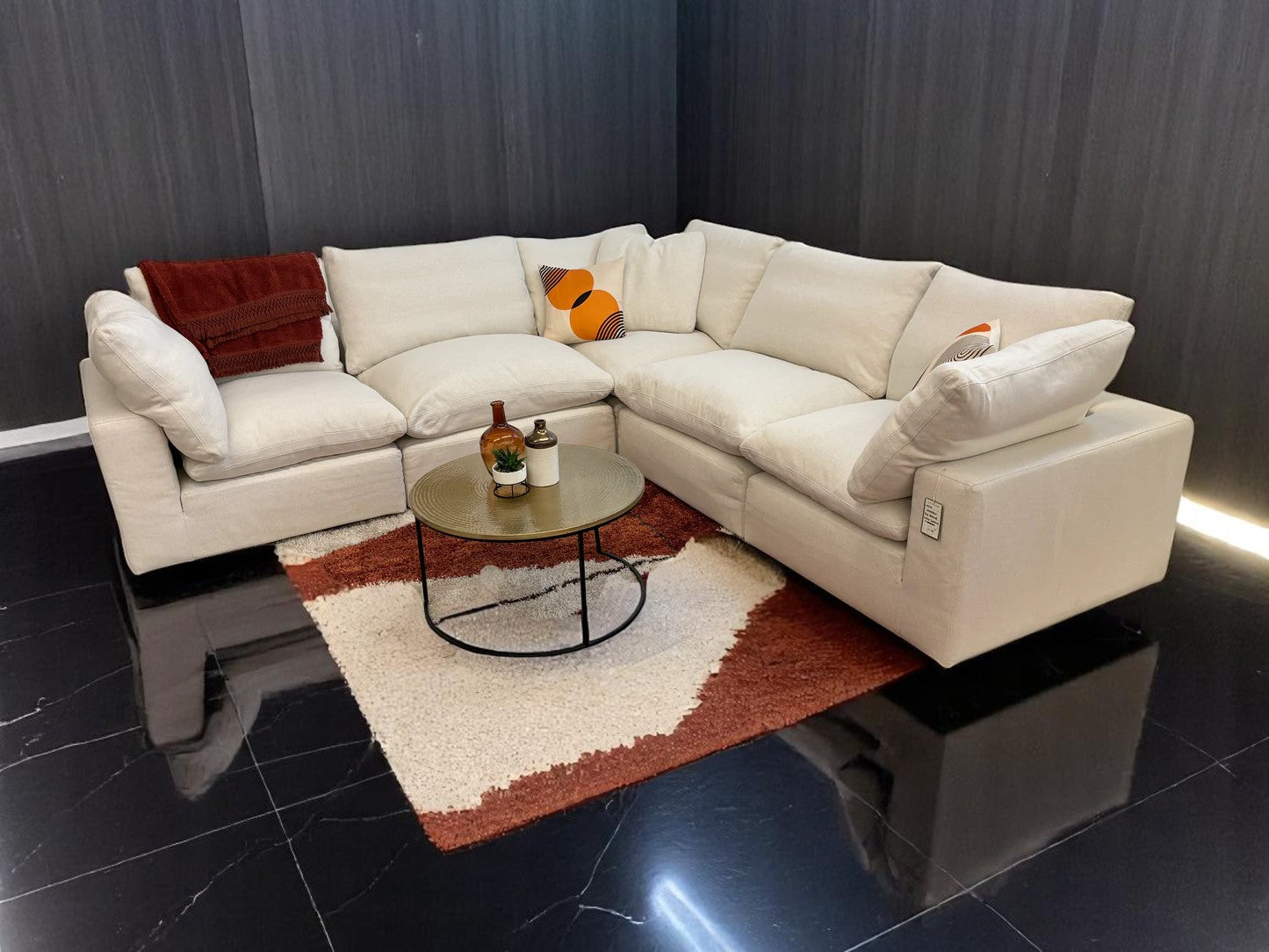 White Universal Slip Covered 5 Piece Cloud Corner Sectional