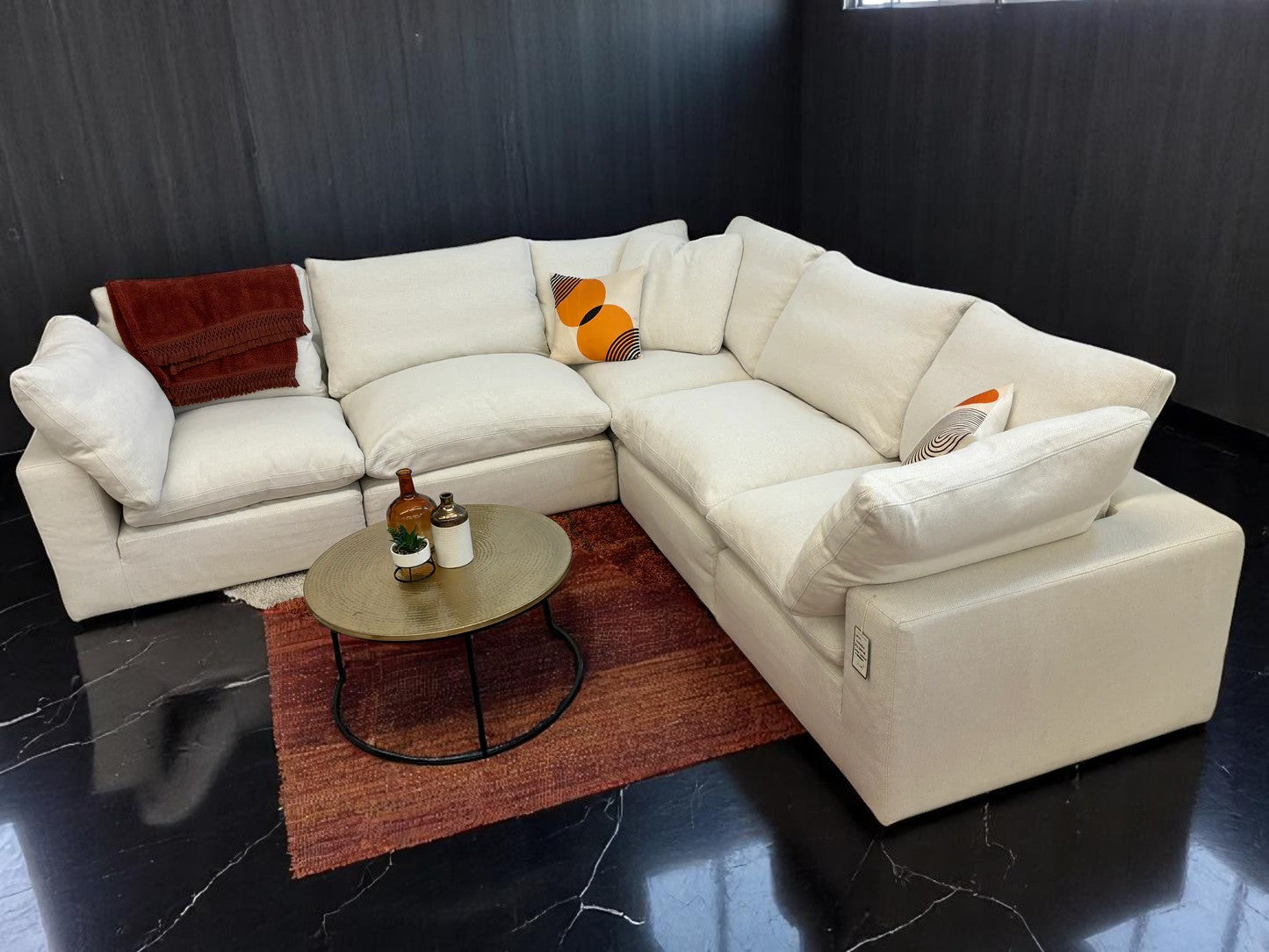 White Universal Slip Covered 5 Piece Cloud Corner Sectional