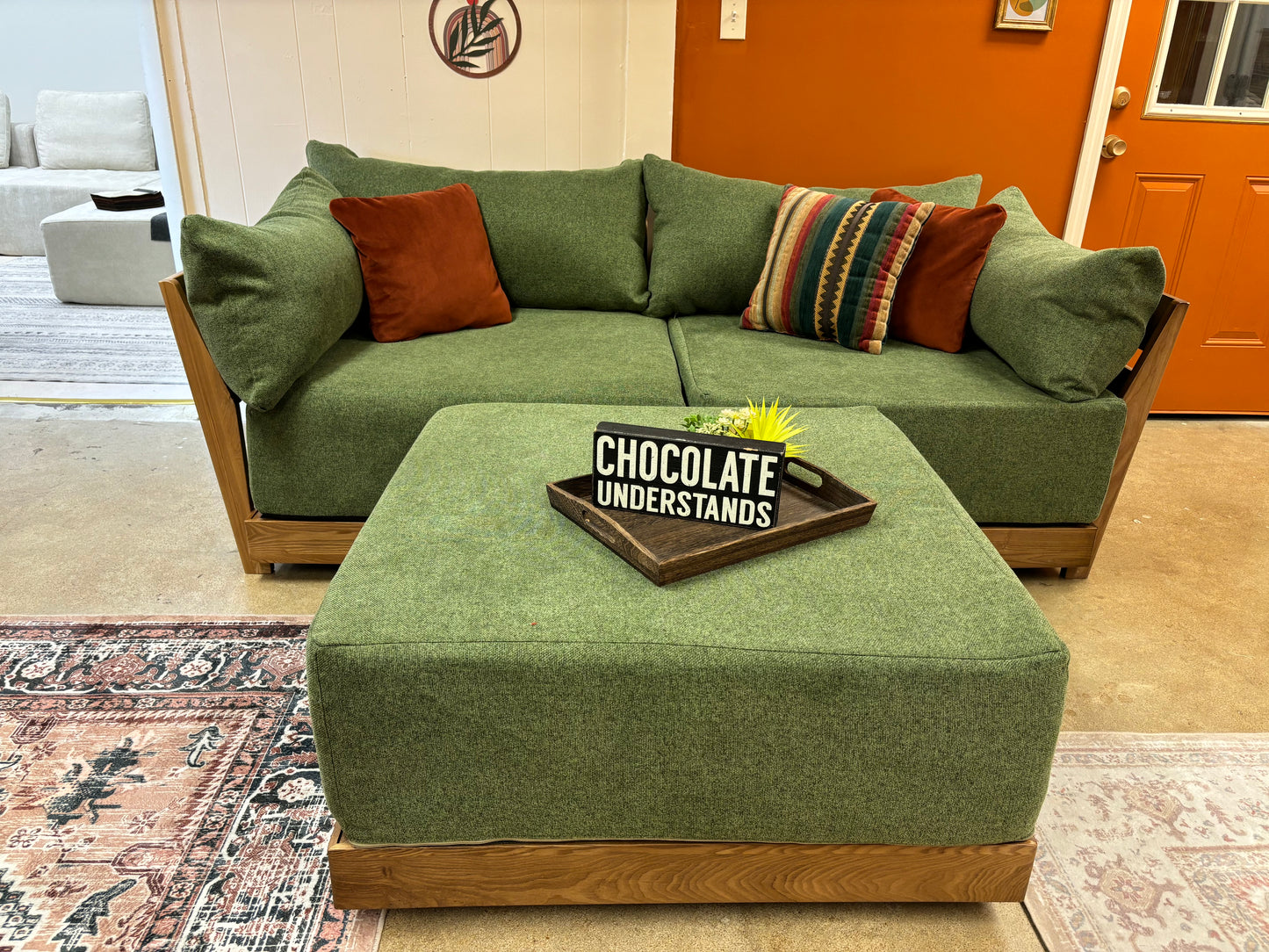 Olive Green Inside Weather Bondi 2 Seater Sofa + Ottoman