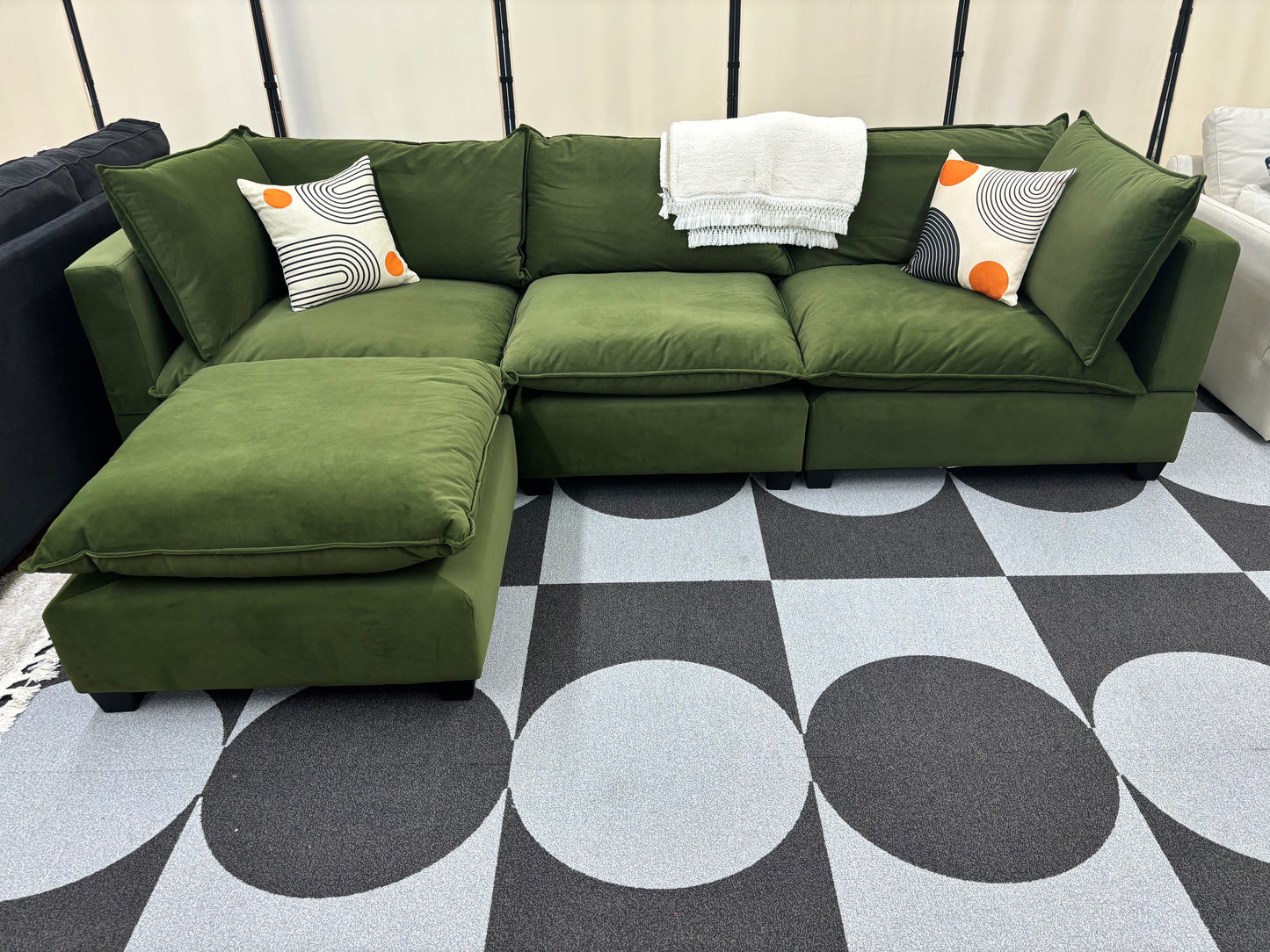 Olive Green Velvet SKY Modular Sofa + Ottoman