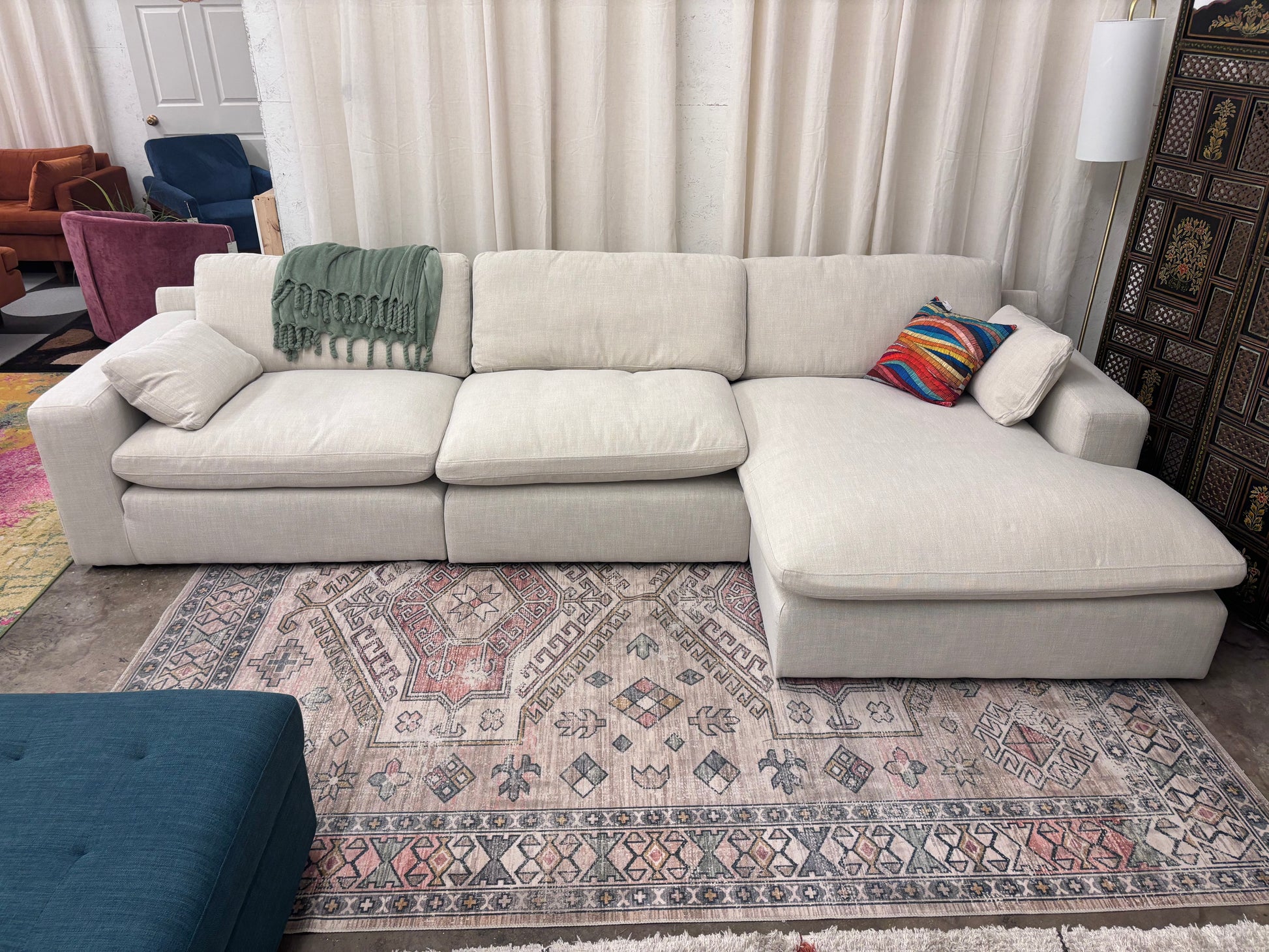 Cream Ashley Elyza 3 Piece Chaise Sectional - Reclaimed Elegance