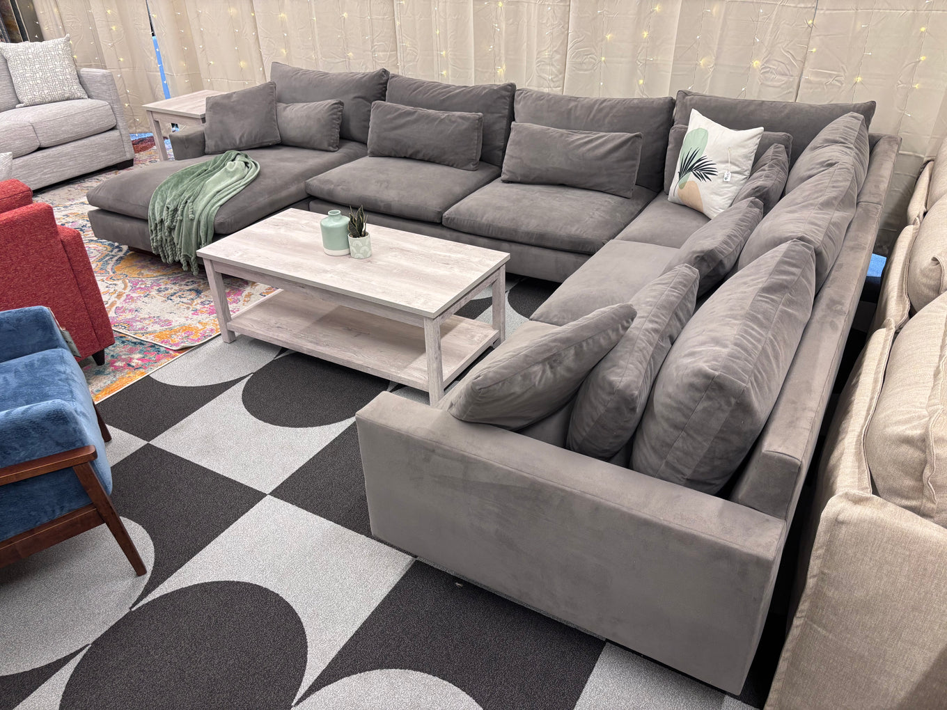 Pewter Grey Velvet West Elm Harmony U-Shape Sectional - Reclaimed Elegance