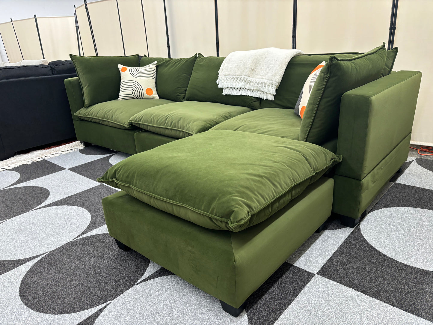 Olive Green Velvet SKY Modular Sofa + Ottoman