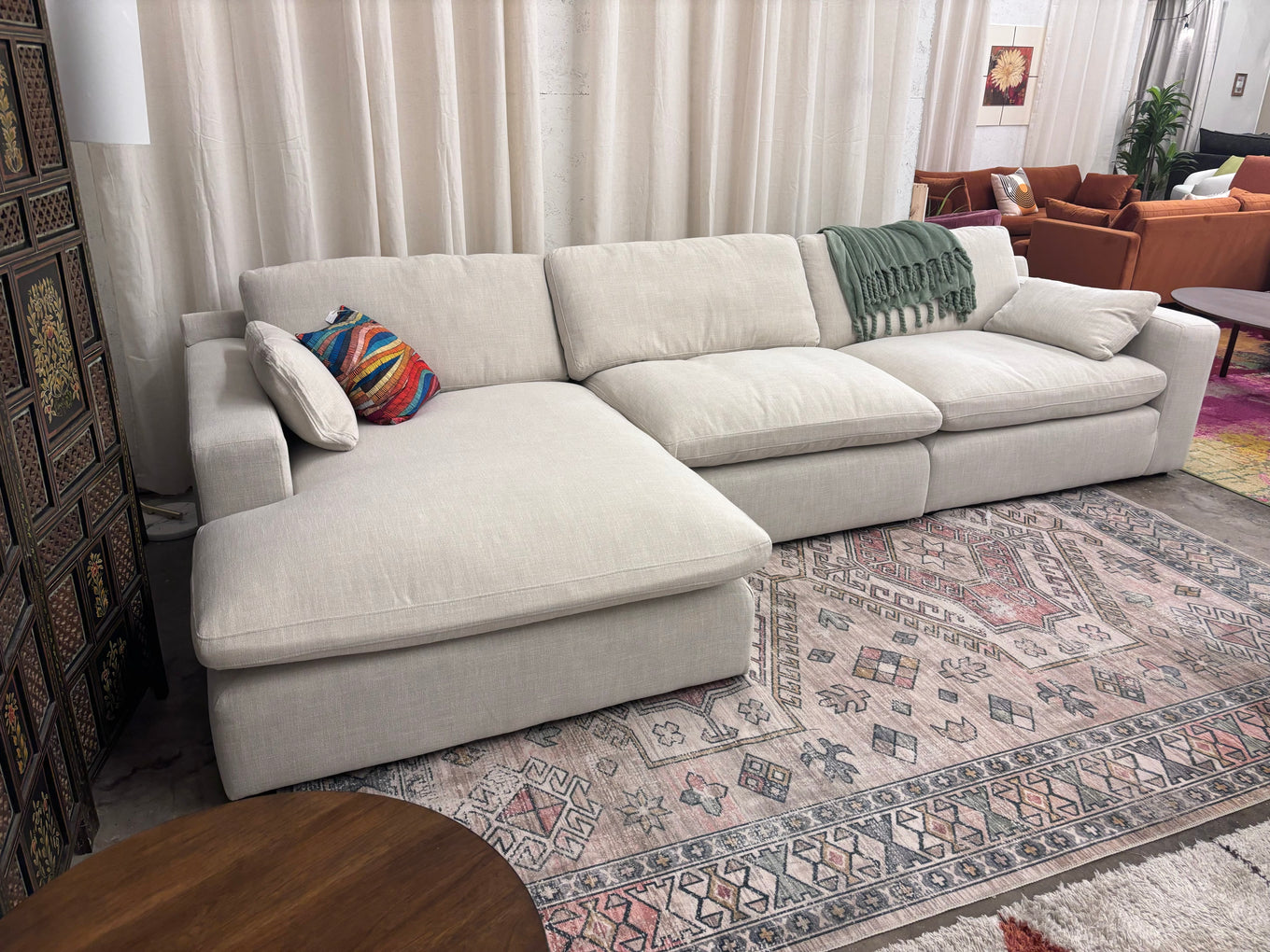 Cream Ashley Elyza 3 Piece Chaise Sectional