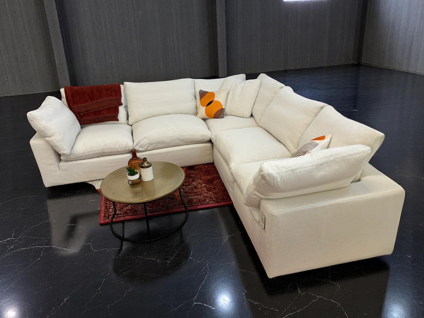 White Universal Slip Covered 5 Piece Cloud Corner Sectional