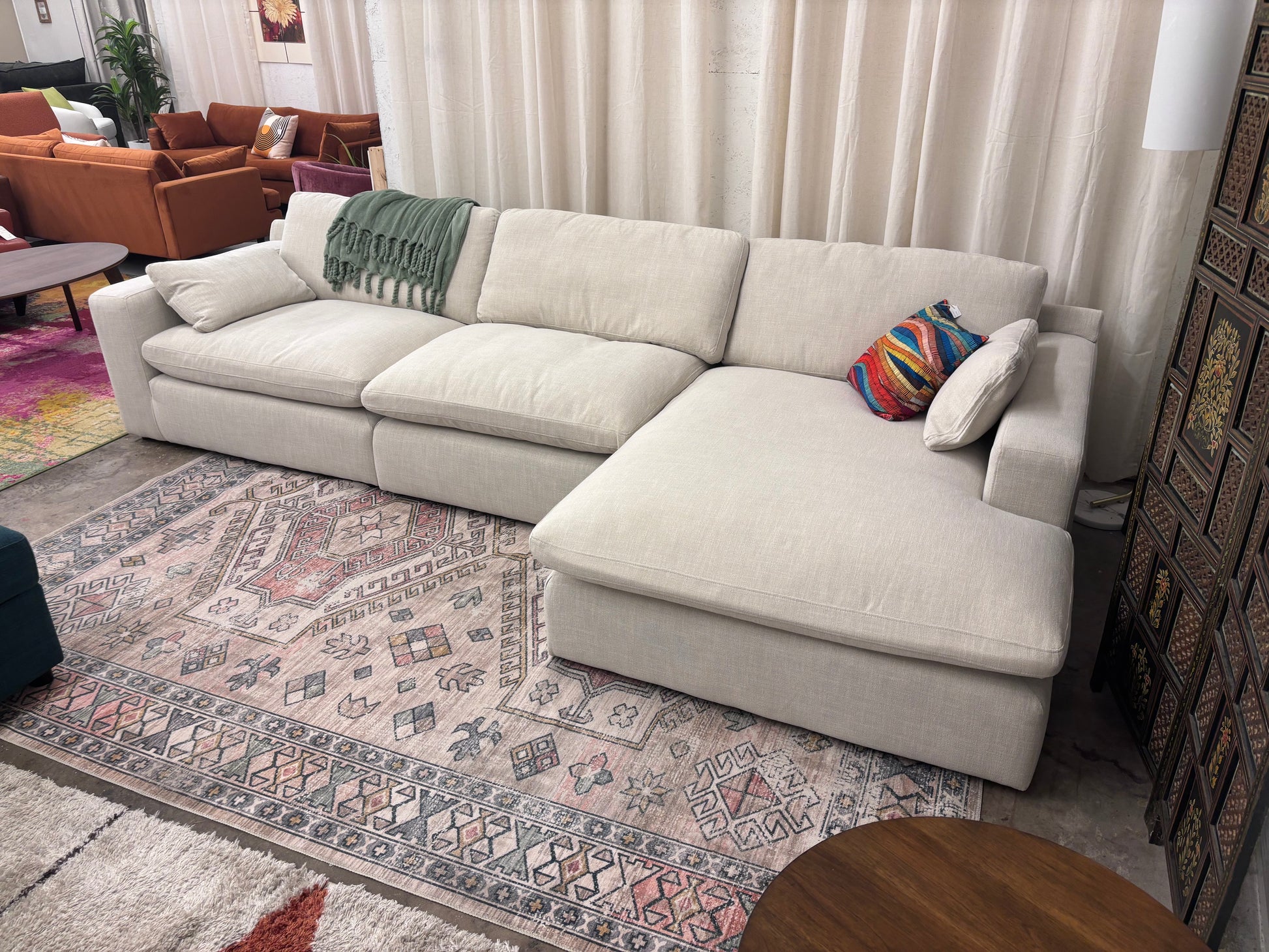 Cream Ashley Elyza 3 Piece Chaise Sectional - Reclaimed Elegance