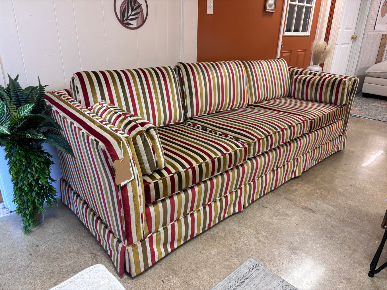 Striped Velvet Vintage 1973 Highland House Sofa - Reclaimed Elegance