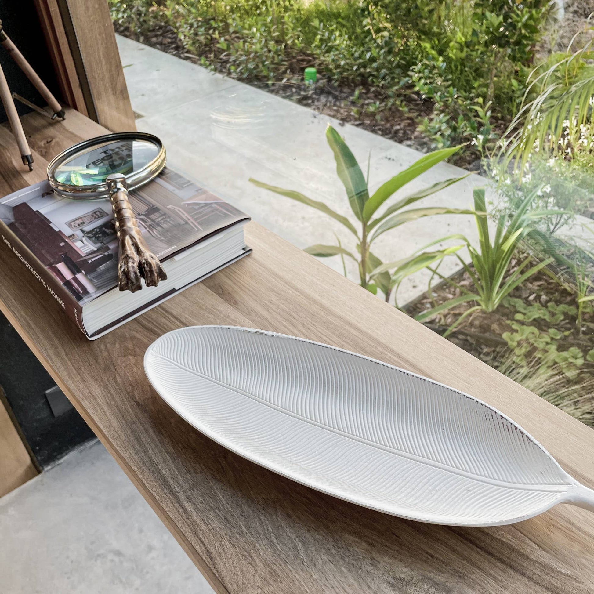 Decorative Tray – Long Leaf Wood Tray: White - Reclaimed Elegance