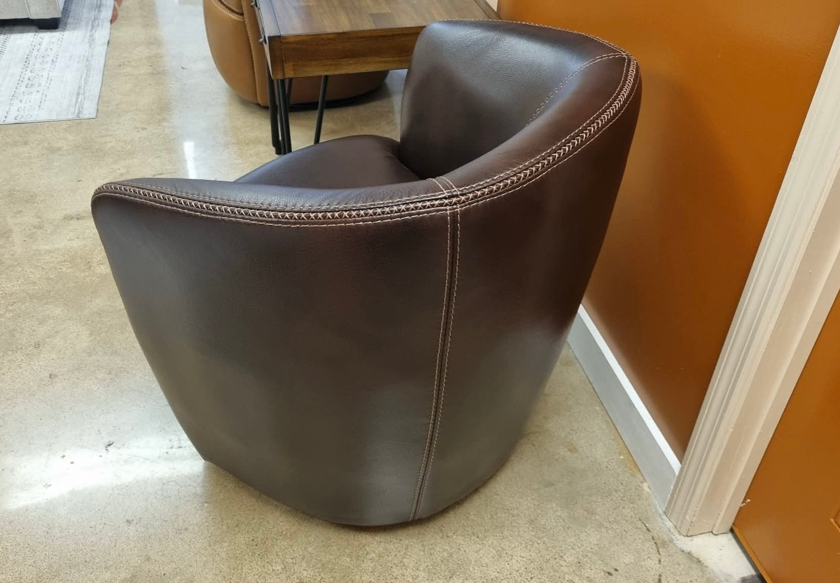 Walnut Vegan Leather Vito Swivel Chair - Reclaimed Elegance