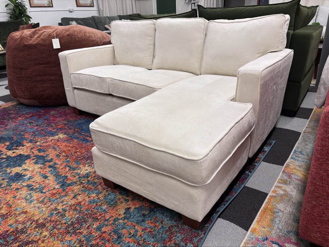 Cream Chenille Reversible Chaise Sectional - Reclaimed Elegance