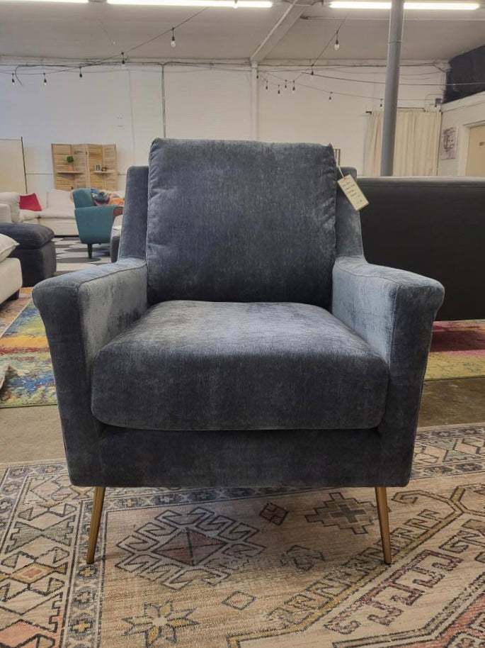 Slate Blue Crushed Velvet Cambridge Armchair - Reclaimed Elegance