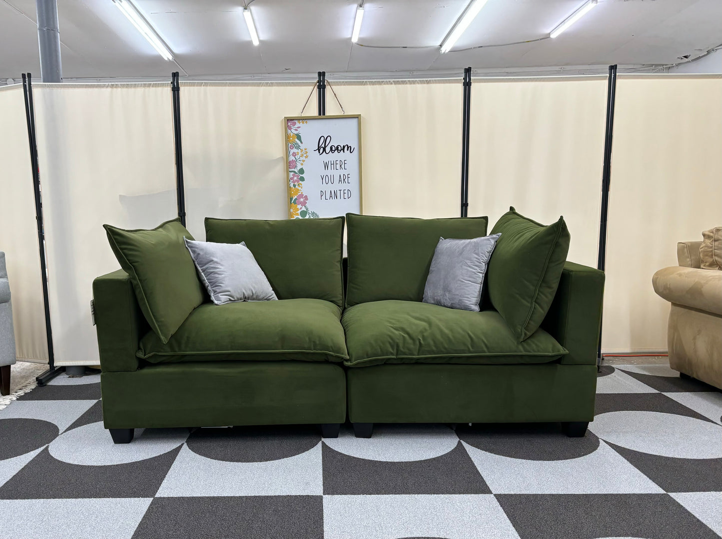 Olive Green Velvet SKY 2.0 Modular 2 Seater Sofa