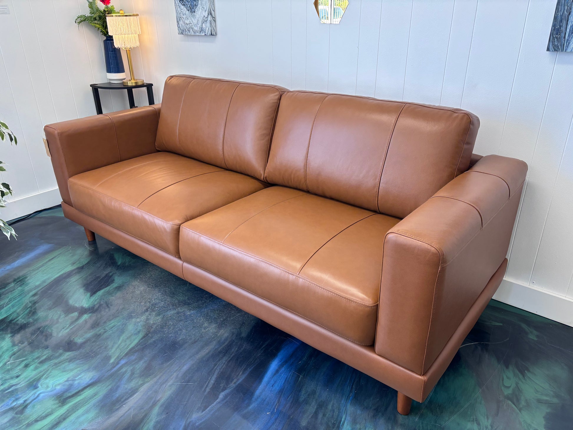 Whiskey Brown Top Grain Leather Hampton Sofa - Reclaimed Elegance