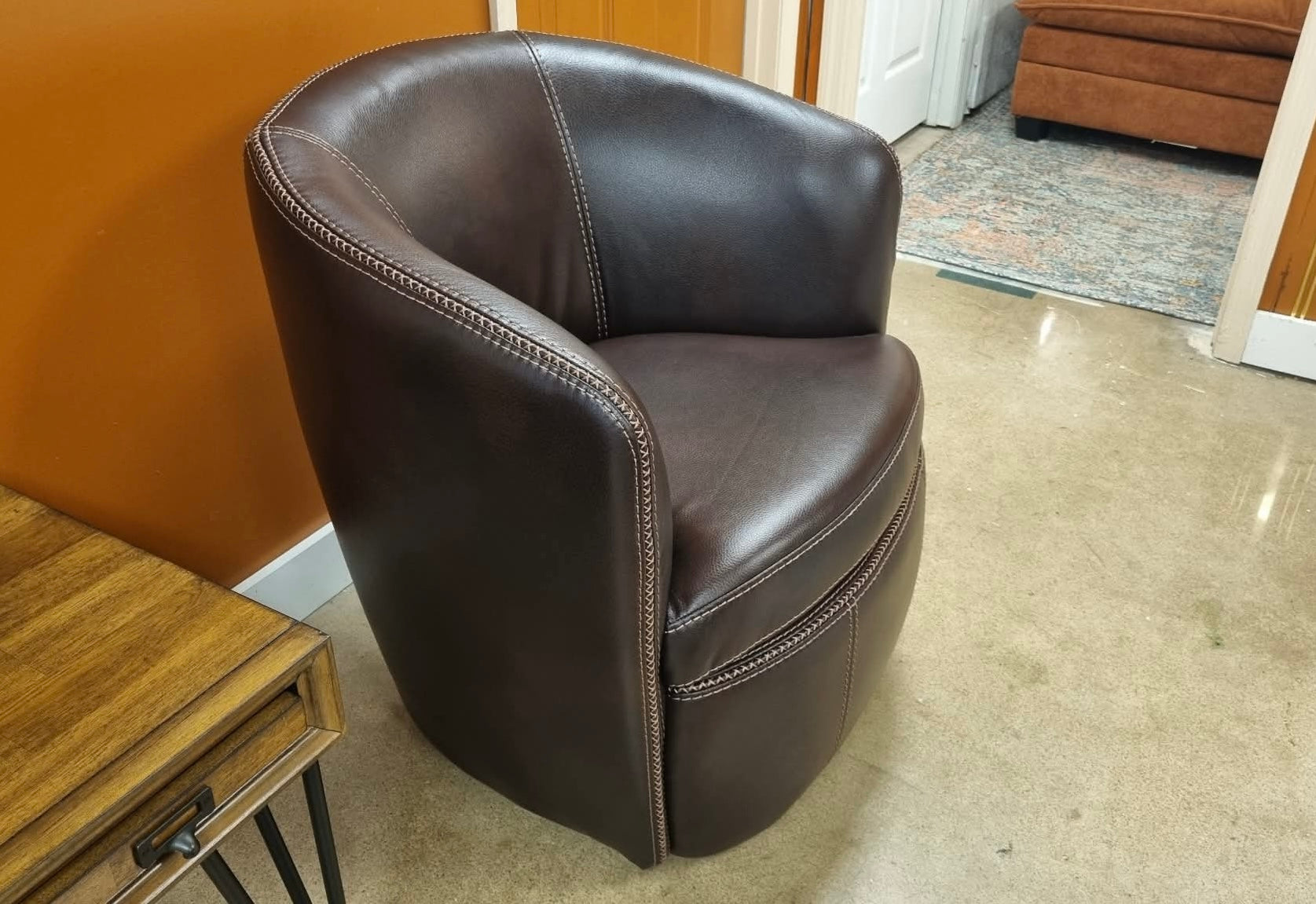 Walnut Vegan Leather Vito Swivel Chair - Reclaimed Elegance