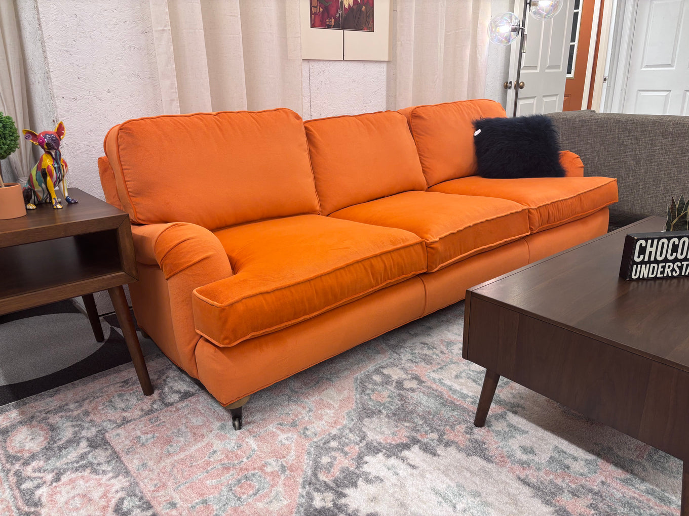 Neon Orange Restoration Hardware Custom Sofa