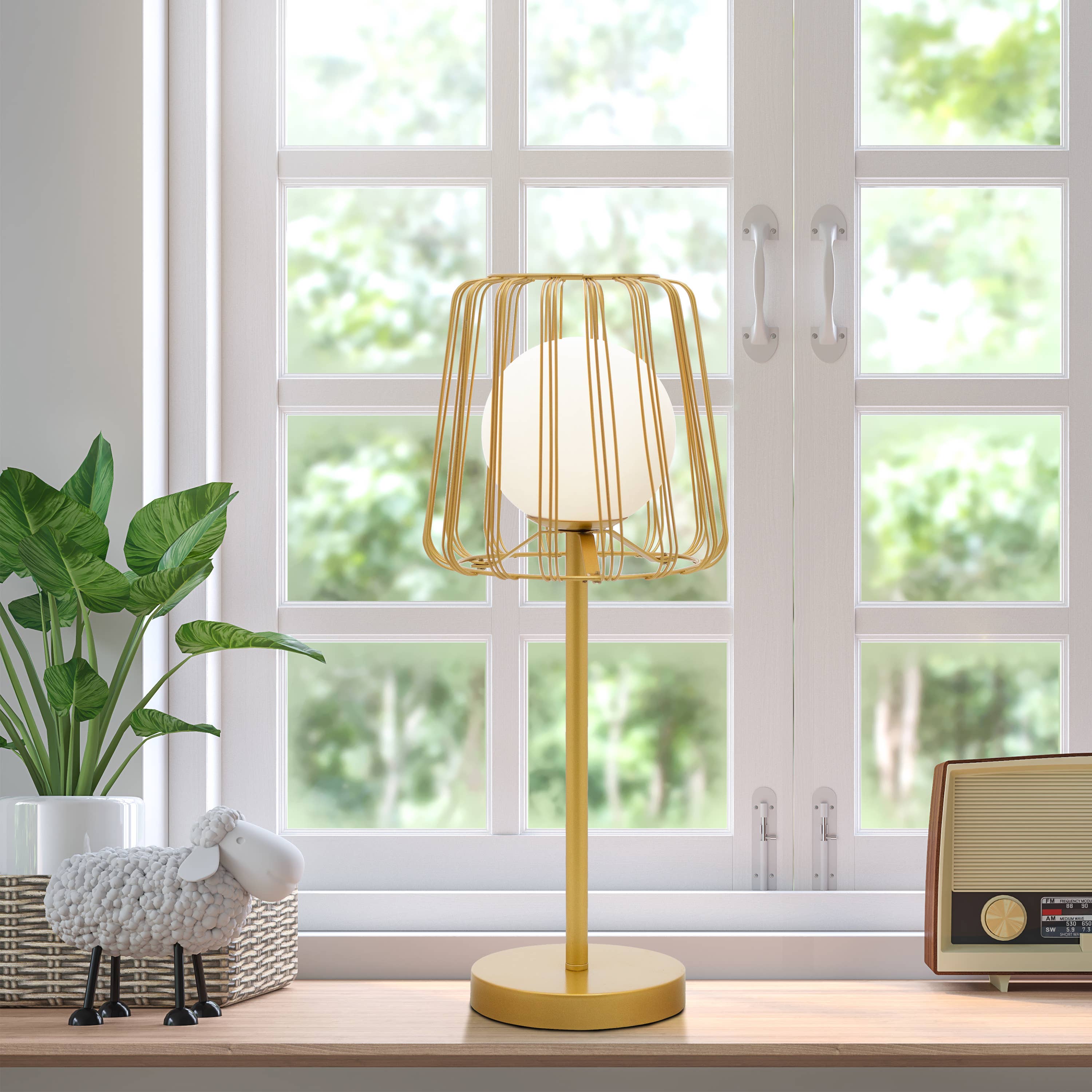 Gold Lucai Caged Globe Shade Table Lamp - Reclaimed Elegance