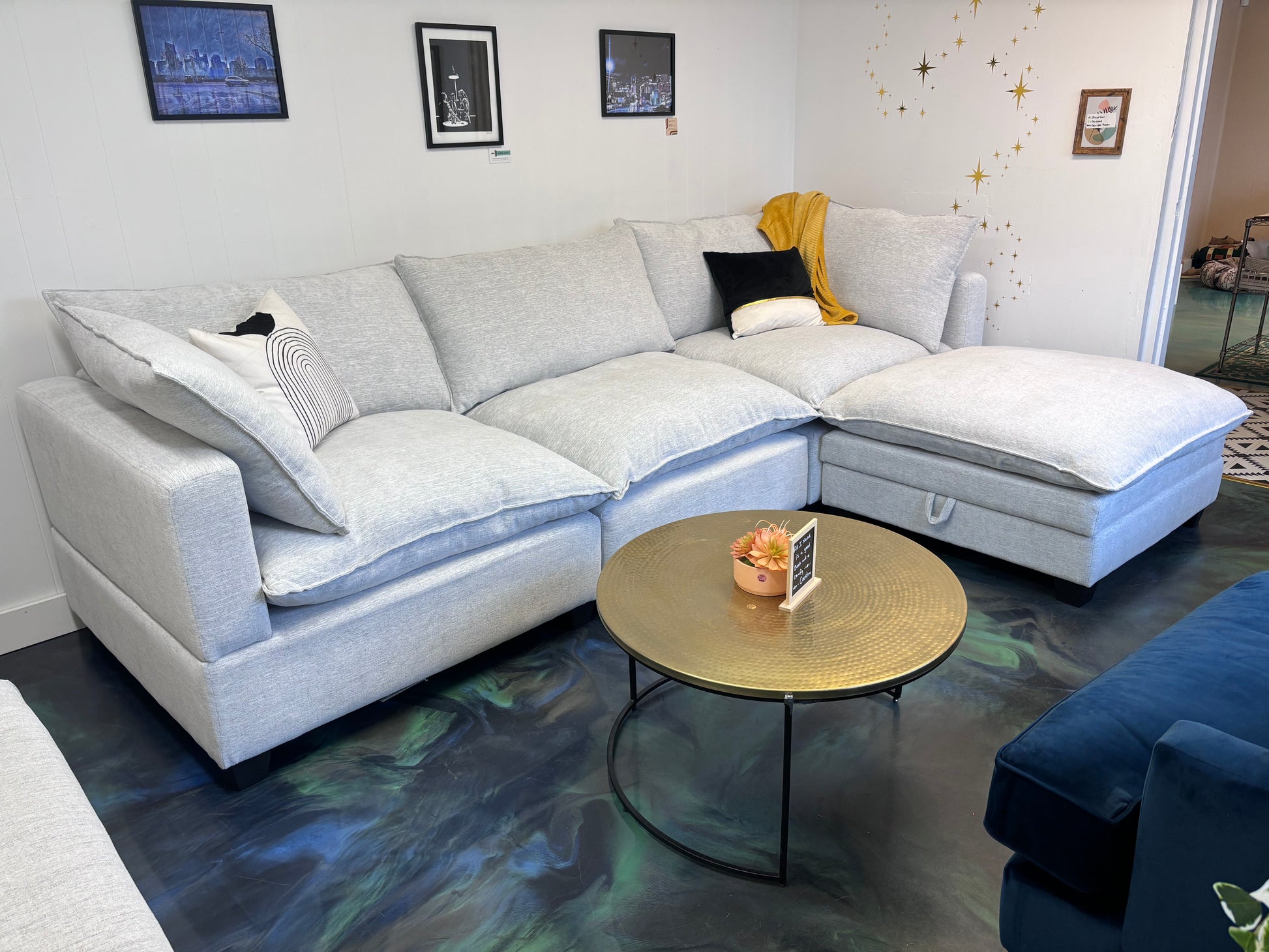 Pastel Grey SKY 2.0 Sofa + Storage Ottoman - Reclaimed Elegance