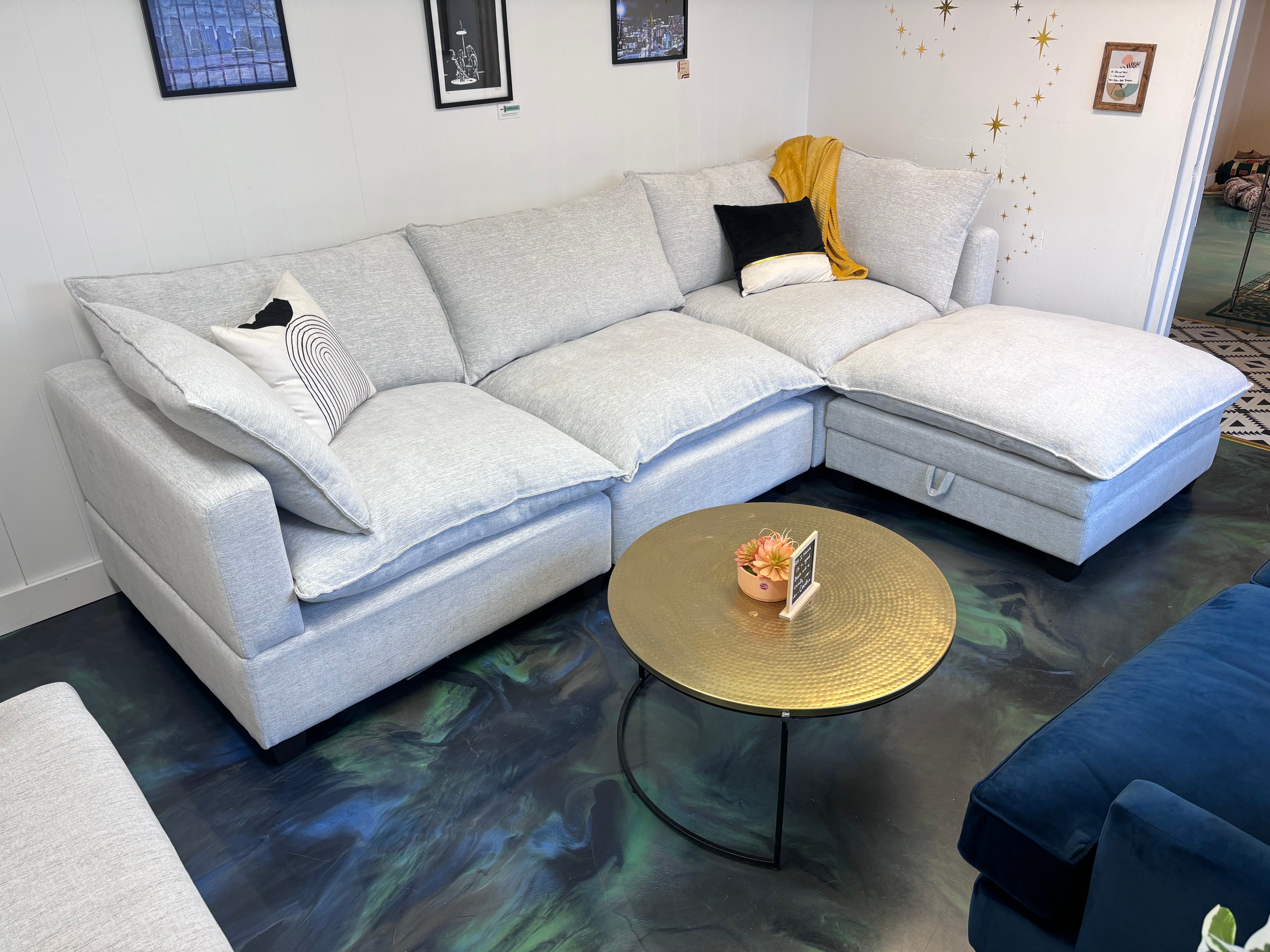 Pastel Grey SKY 2.0 Sofa + Storage Ottoman - Reclaimed Elegance