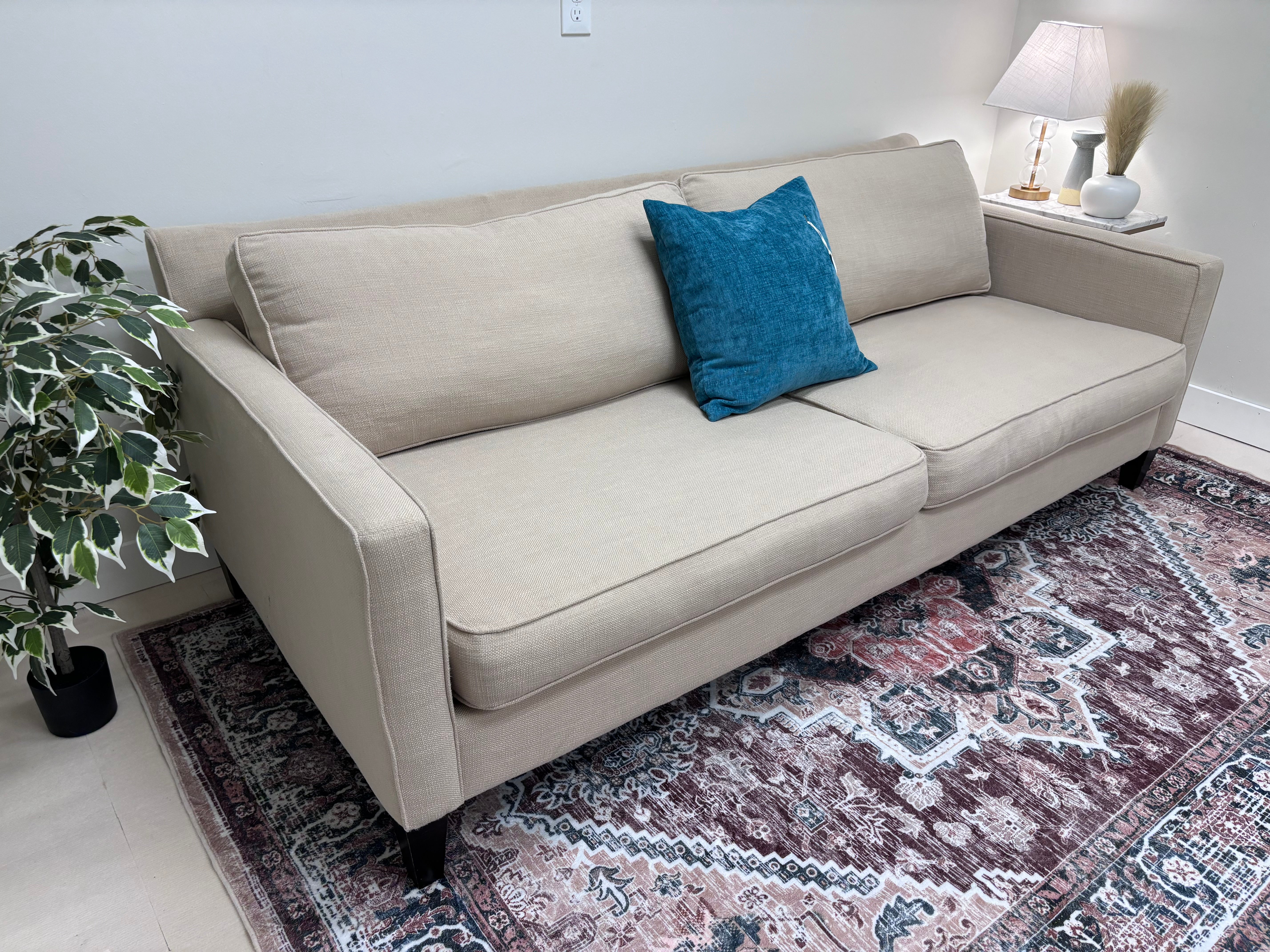 Beige Basket Weave Flax West Elm Sofa