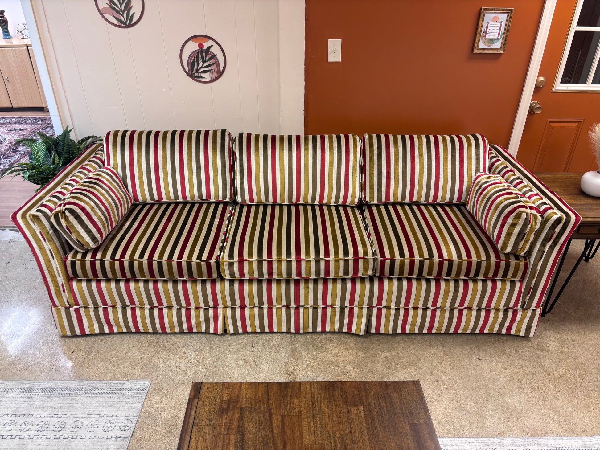Striped Velvet Vintage 1973 Highland House Sofa - Reclaimed Elegance