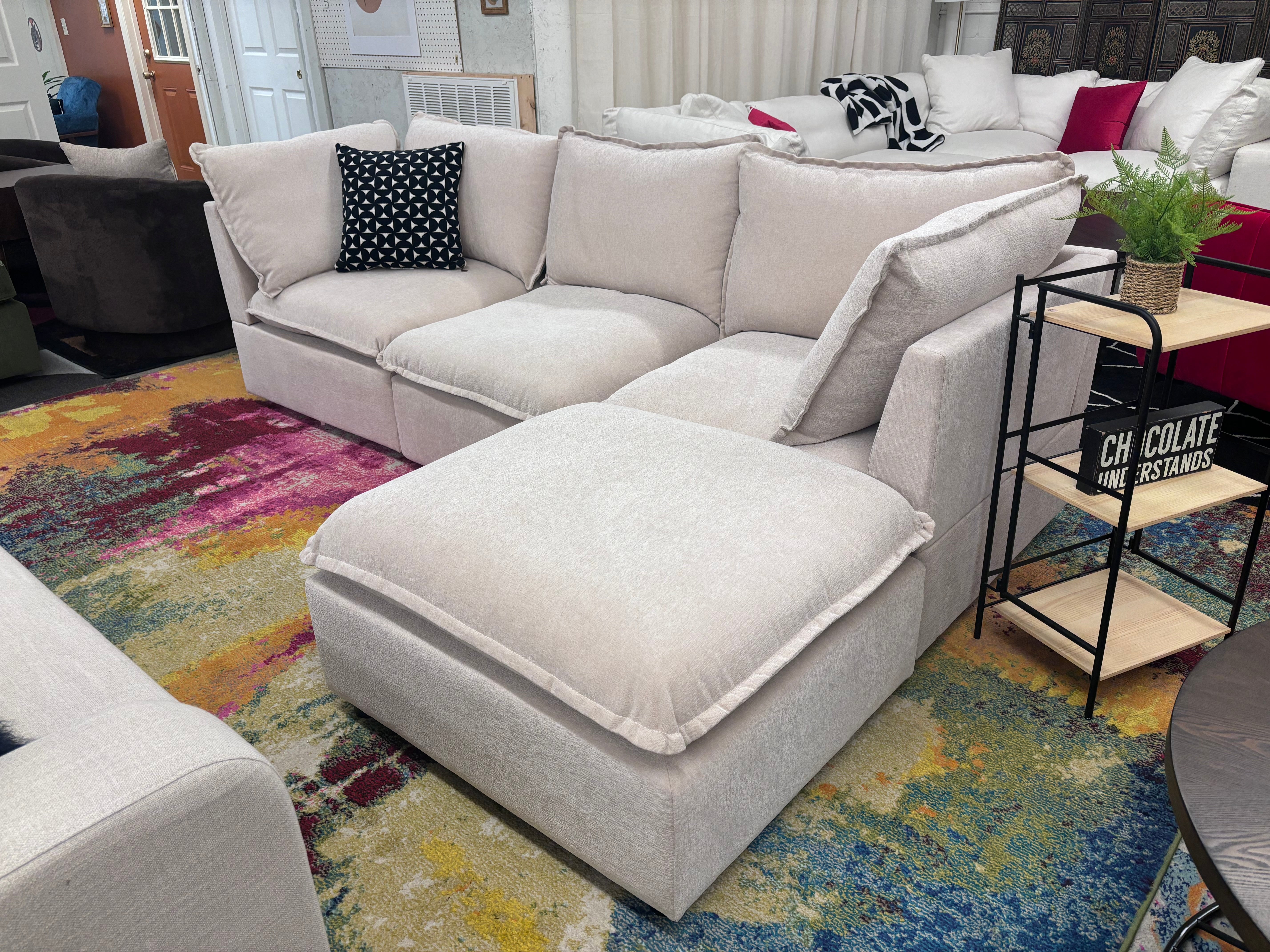 Cream Chenille Nova Modular 4 Piece Sofa + Ottoman