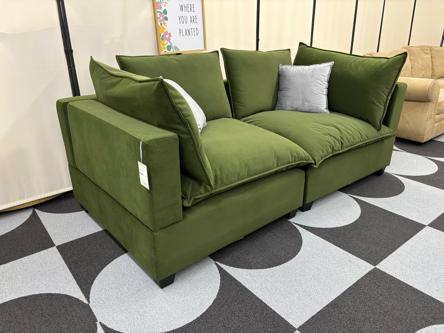 Olive Green Velvet SKY 2.0 Modular 2 Seater Sofa