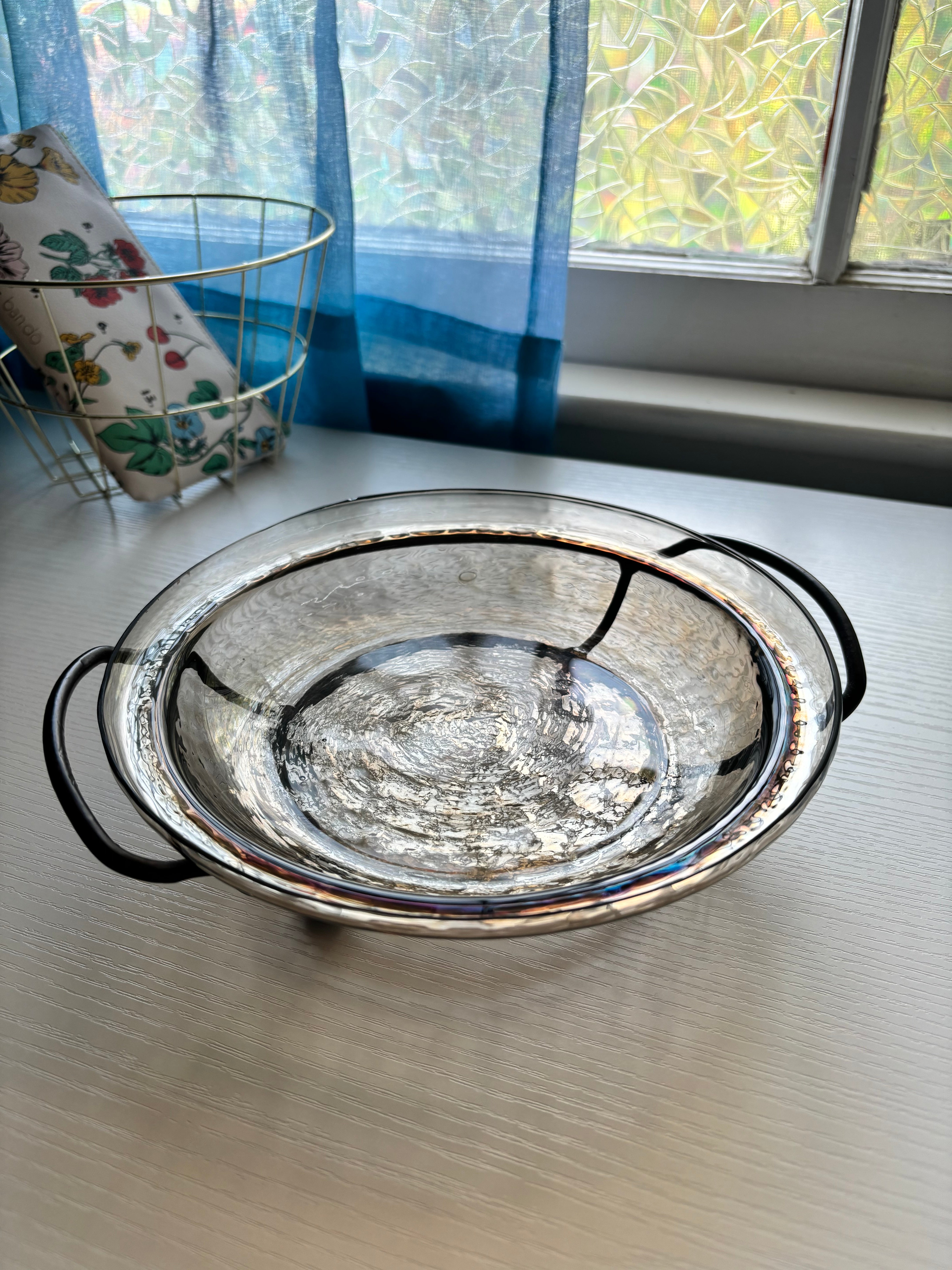 Iridescent Amber Bowl with Stand - Reclaimed Elegance