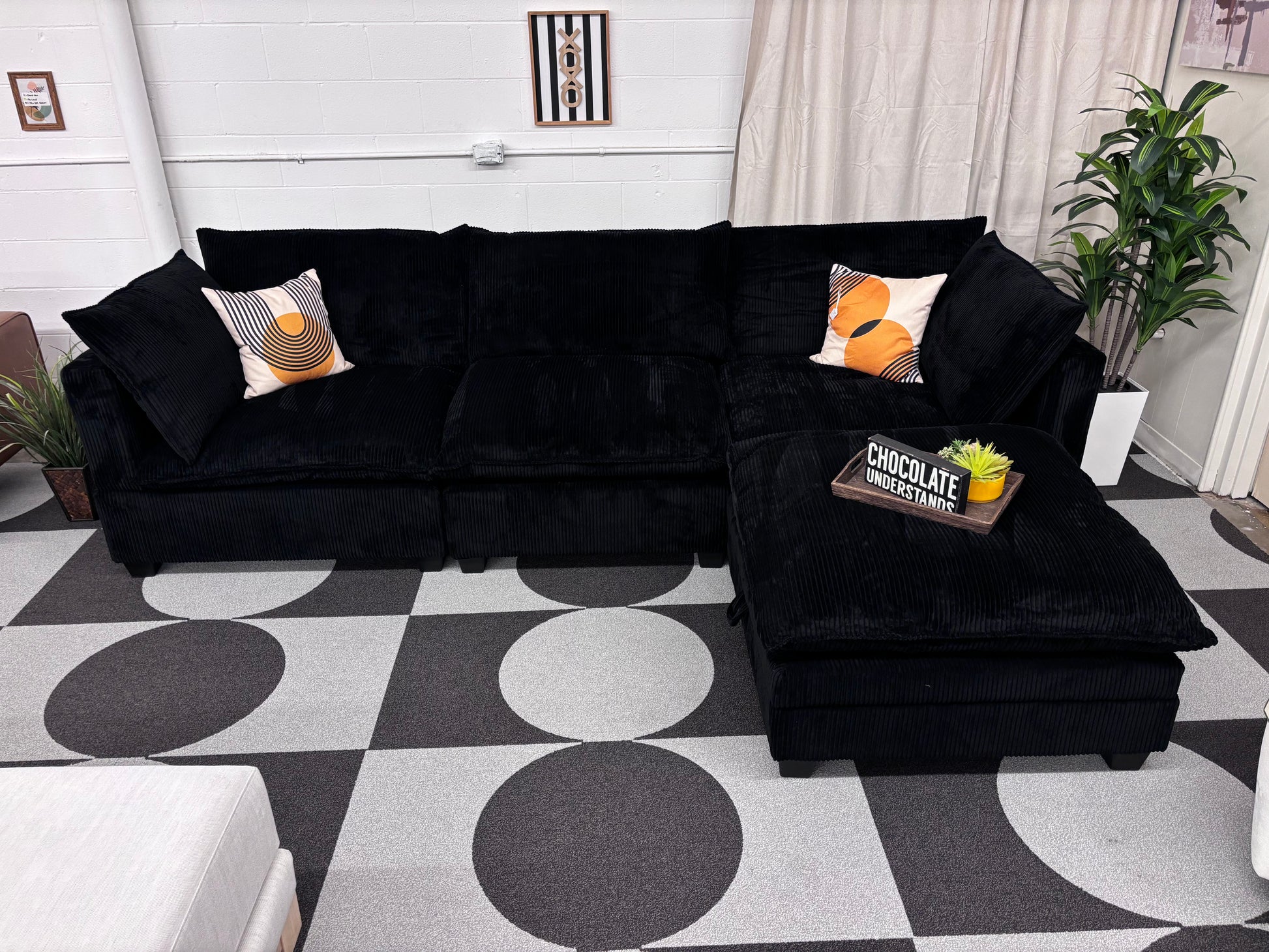 Black Corduroy SKY 2.0 Modular Sofa + Storage Ottoman - Reclaimed Elegance