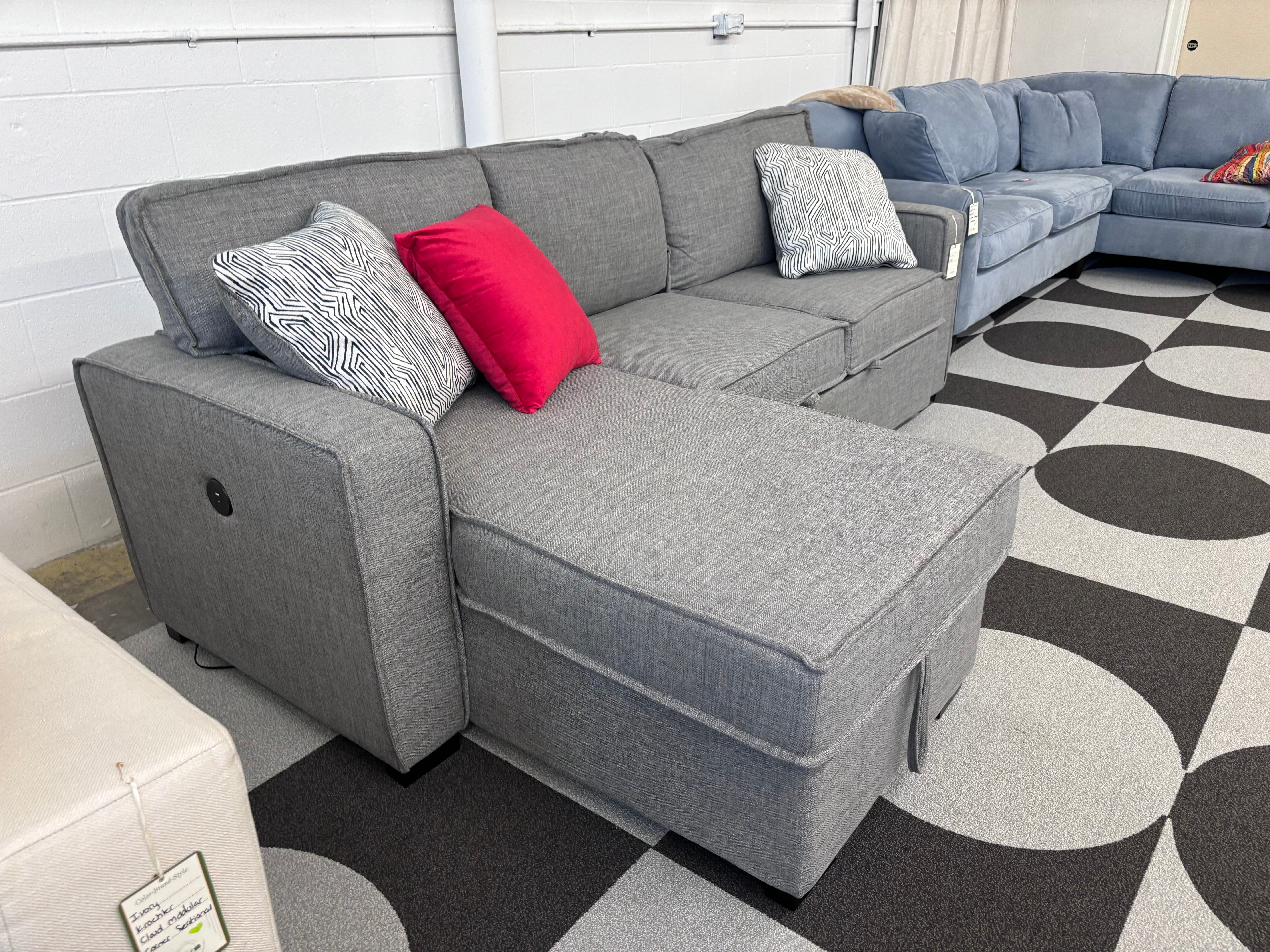 Stone Grey Left-Facing Storage Chaise Sleeper Sectional