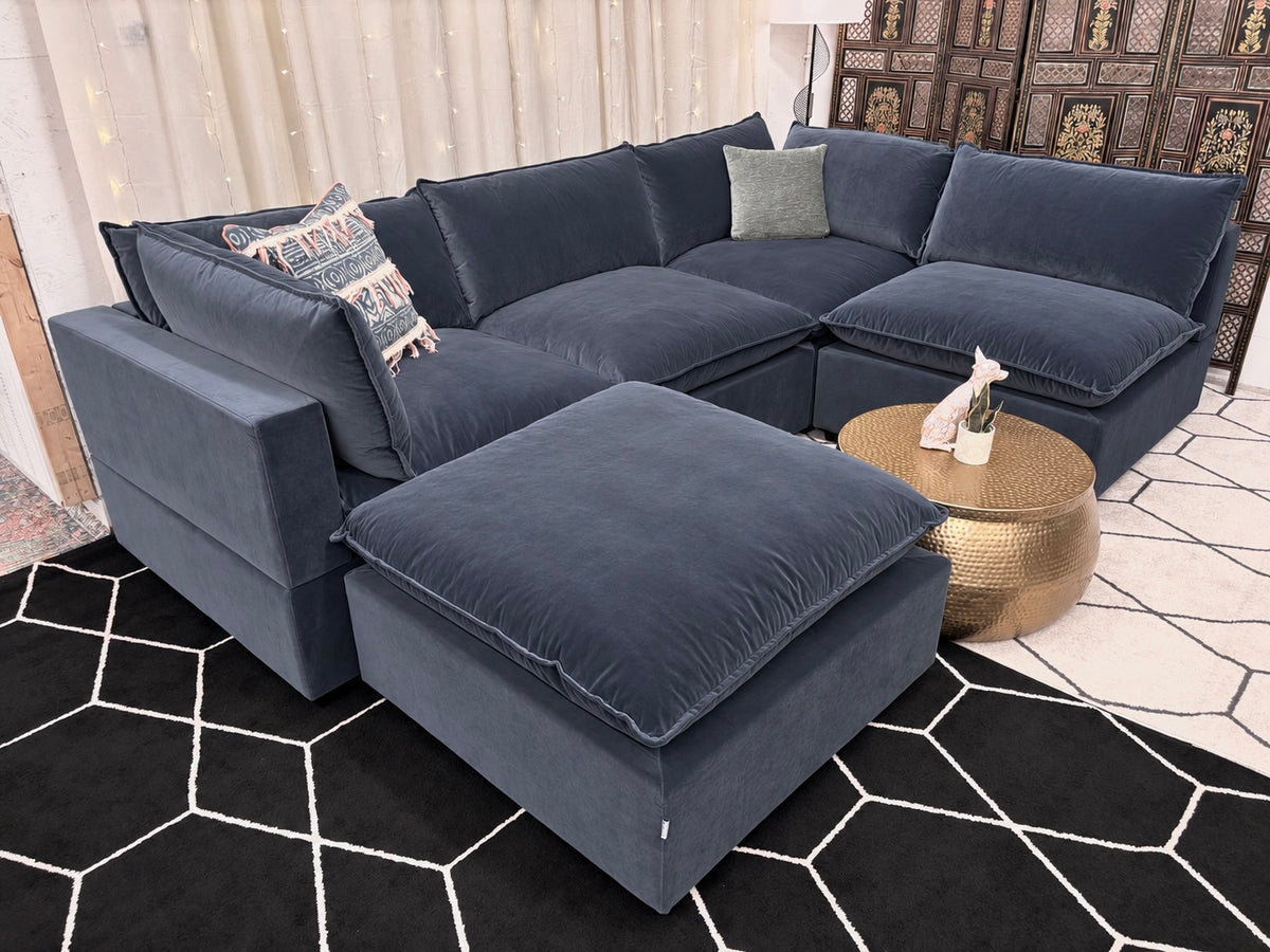 Dusty Blue Velvet Luna Modular Cloud Sectional