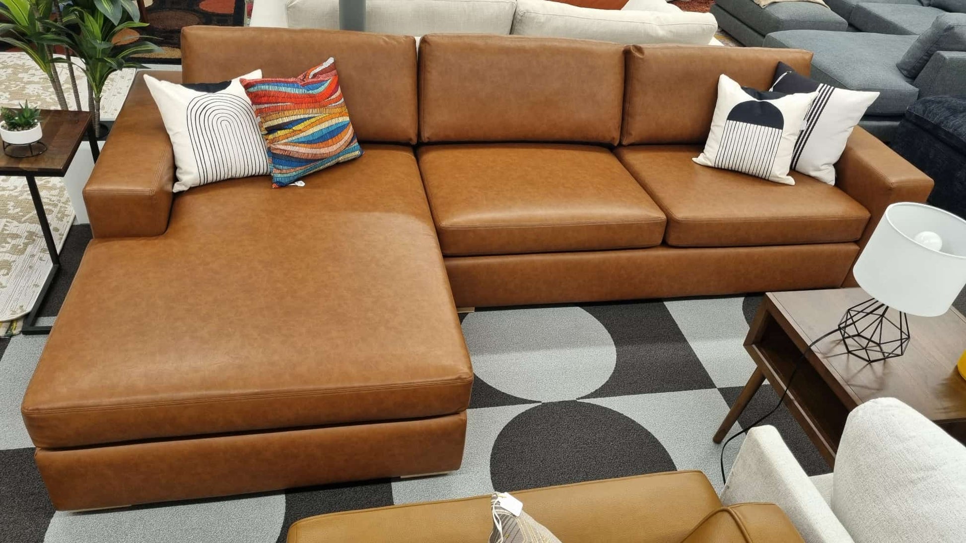 Cognac Vegan Leather Albany Park Barton Left-Facing Chaise Sectional - Reclaimed Elegance