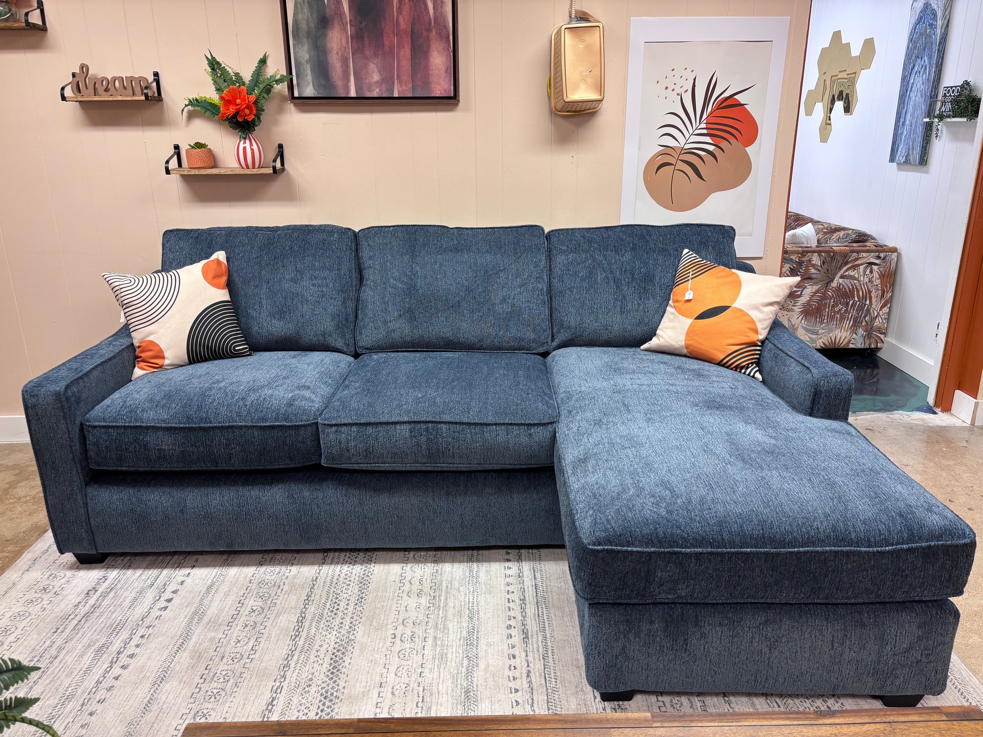 Denim Blue Arden Reversible Chaise Sectional - Reclaimed Elegance